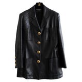 1992 Chanel Runway Look Black Leather Jacket With Quilted Shoulder
