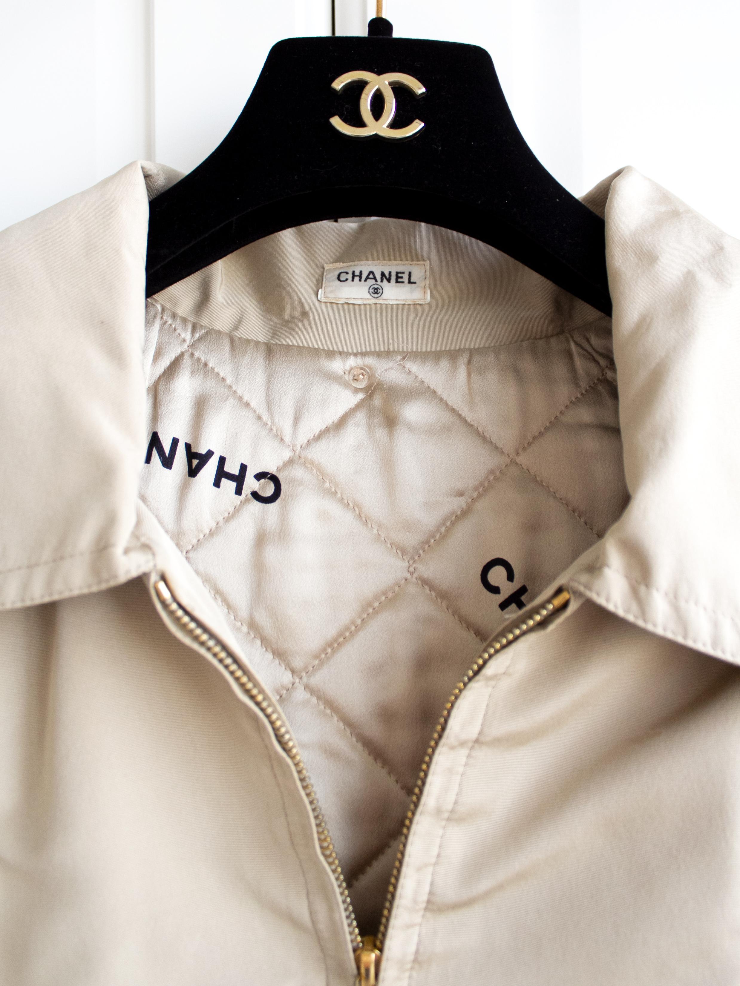 Chanel Vintage Fall 1994 Beige Black Logo 94A Oversized Trench Jacket Coat 1