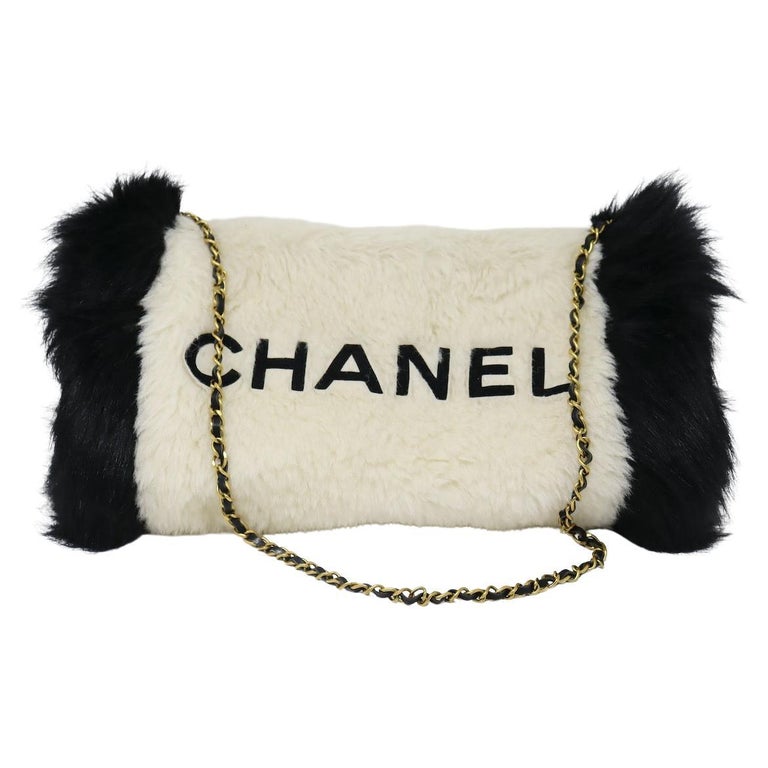 Chanel Classic Flap Rare Vintage Orylag Black and Grey Tweed Fur Cross Body  Bag