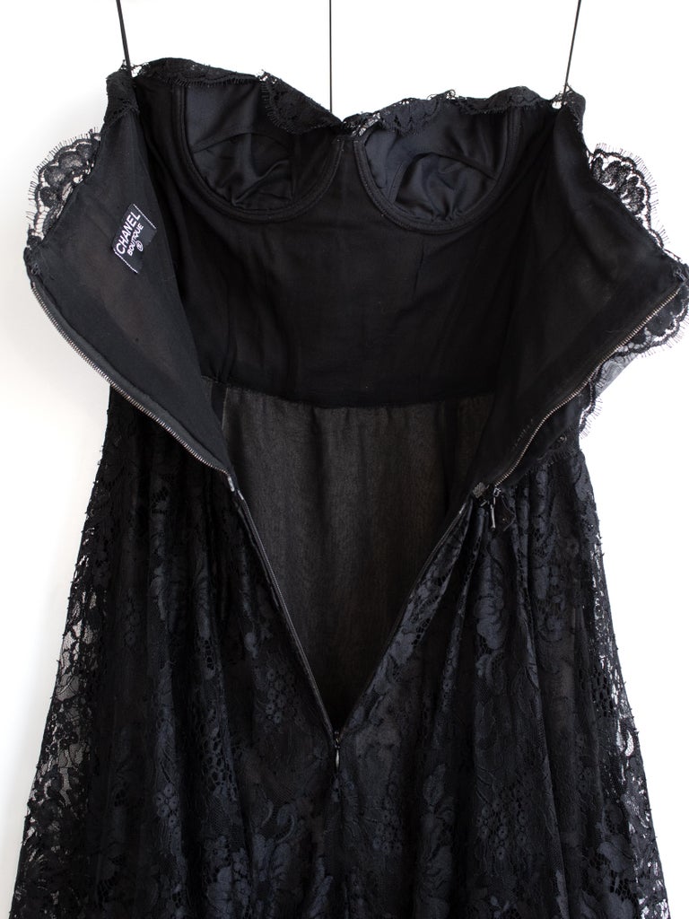 vintage chanel lace dress Chanel Black Lace Evening Dress Size 6 US