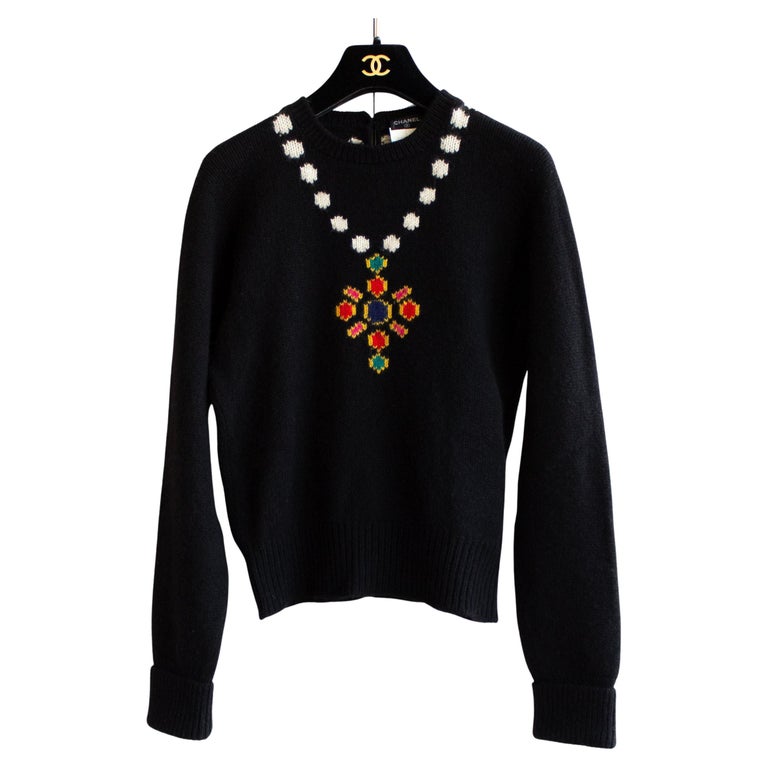 Chanel Vintage Fall 1995 Pearl Necklace Gripoix Black Cashmere 95A