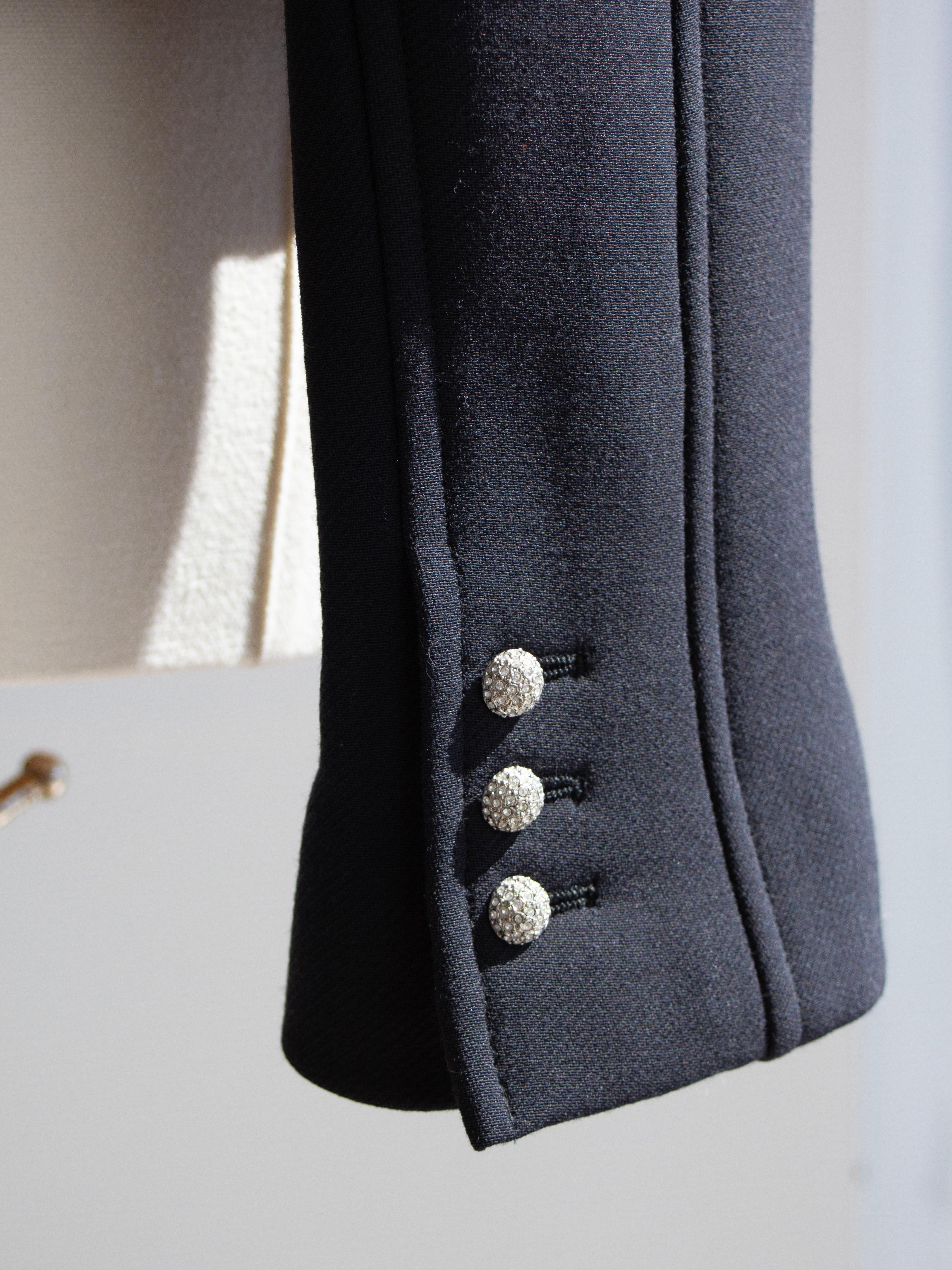 Chanel Vintage Fall 2002 Navy Blue Embellished Silver Crystal 02A Top Jacket For Sale 5