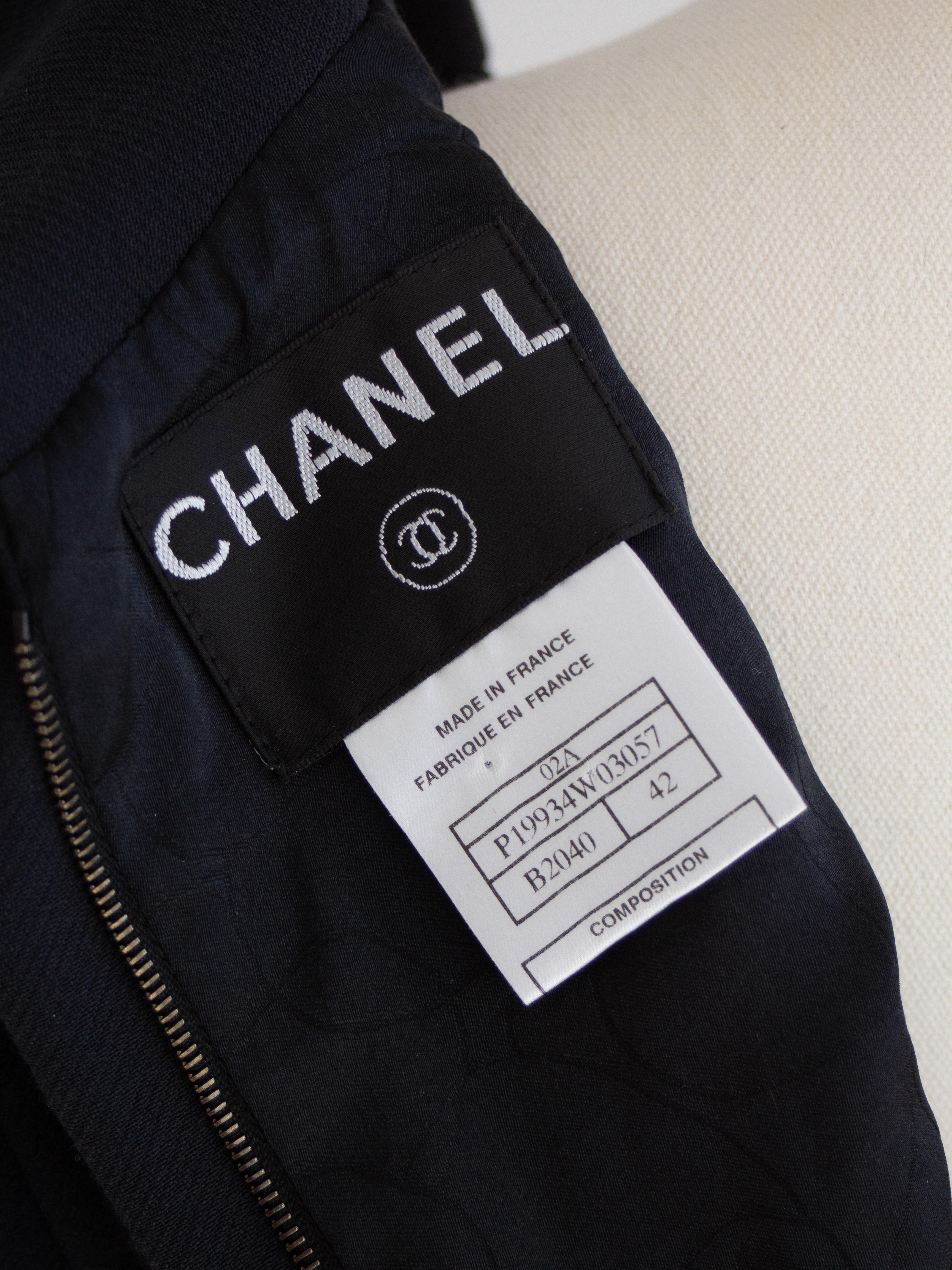 Chanel Vintage Fall 2002 Navy Blue Embellished Silver Crystal 02A Top Jacket For Sale 9