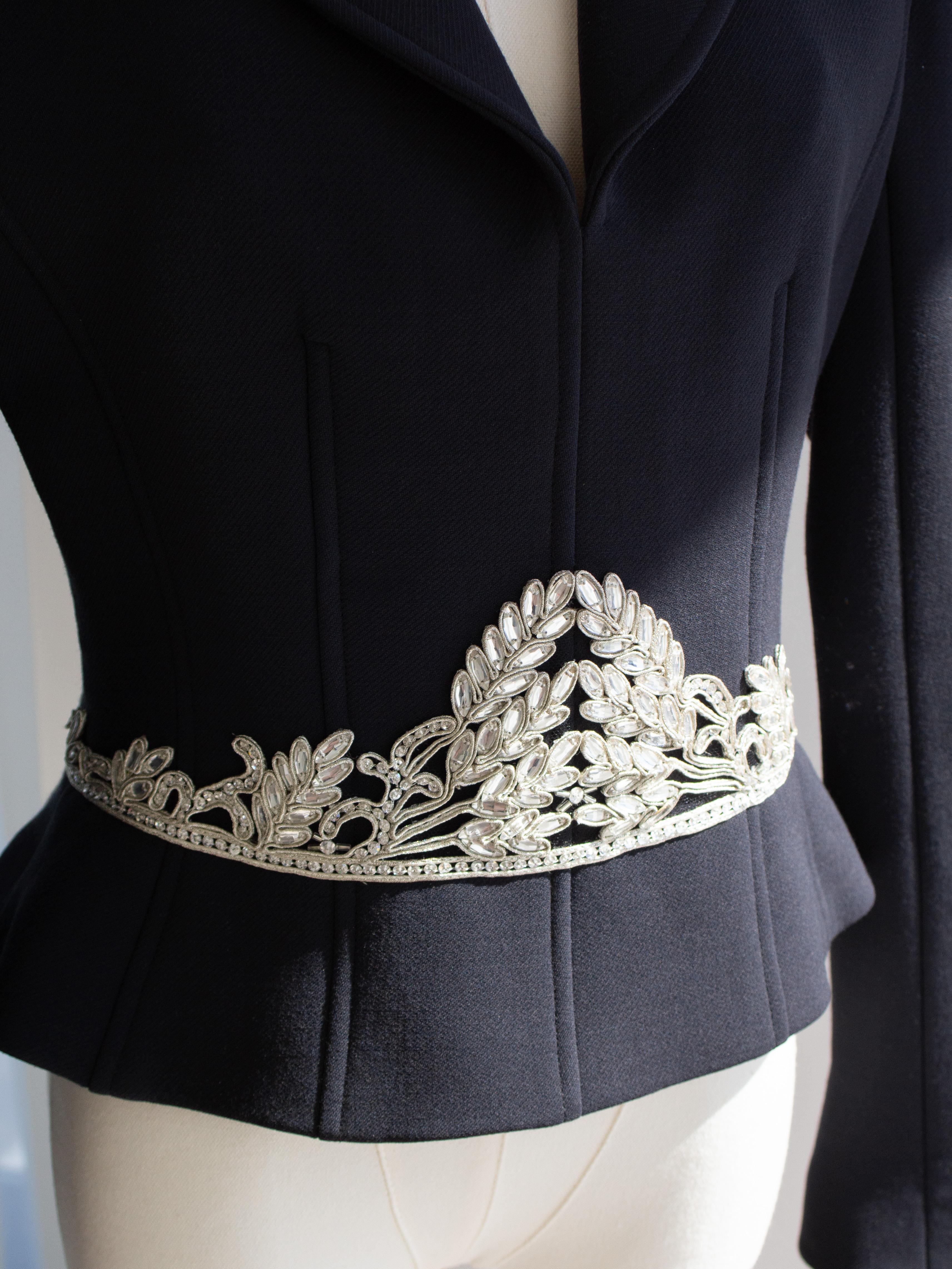 Chanel Vintage Fall 2002 Navy Blue Embellished Silver Crystal 02A Top Jacket For Sale 1