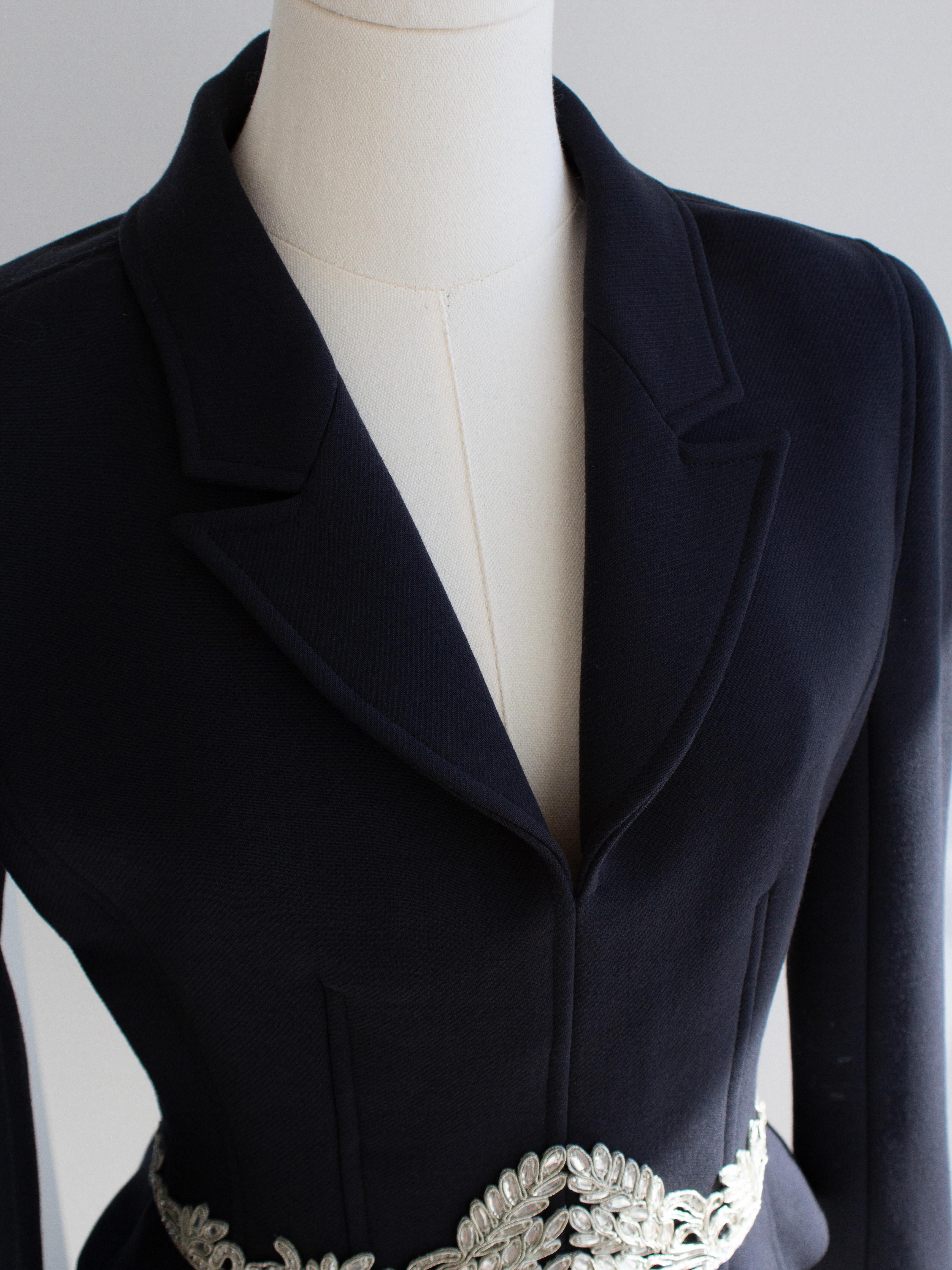 Chanel Vintage Fall 2002 Navy Blue Embellished Silver Crystal 02A Top Jacket For Sale 4