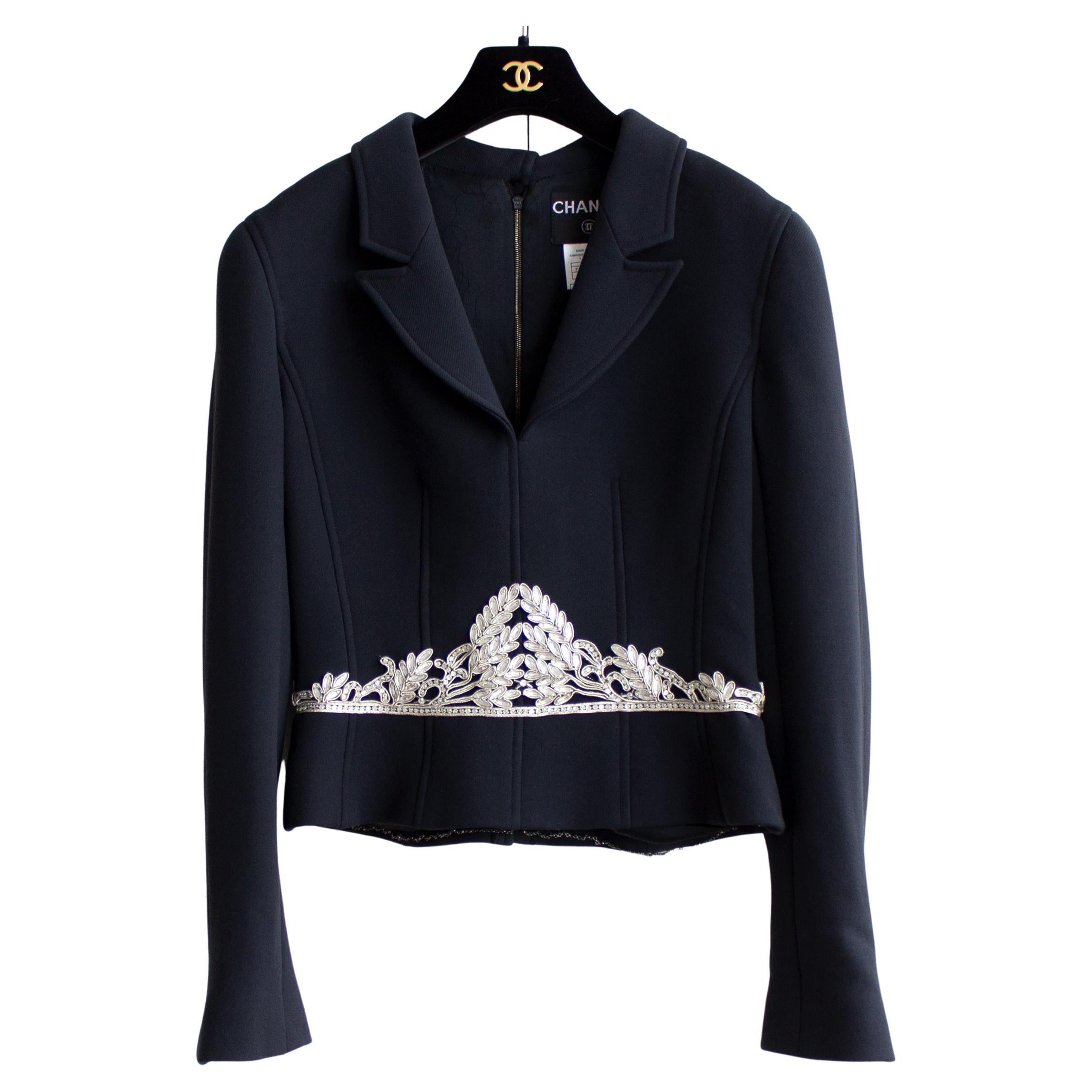 Chanel Vintage Fall 2002 Navy Blue Embellished Silver Crystal 02A Top ...
