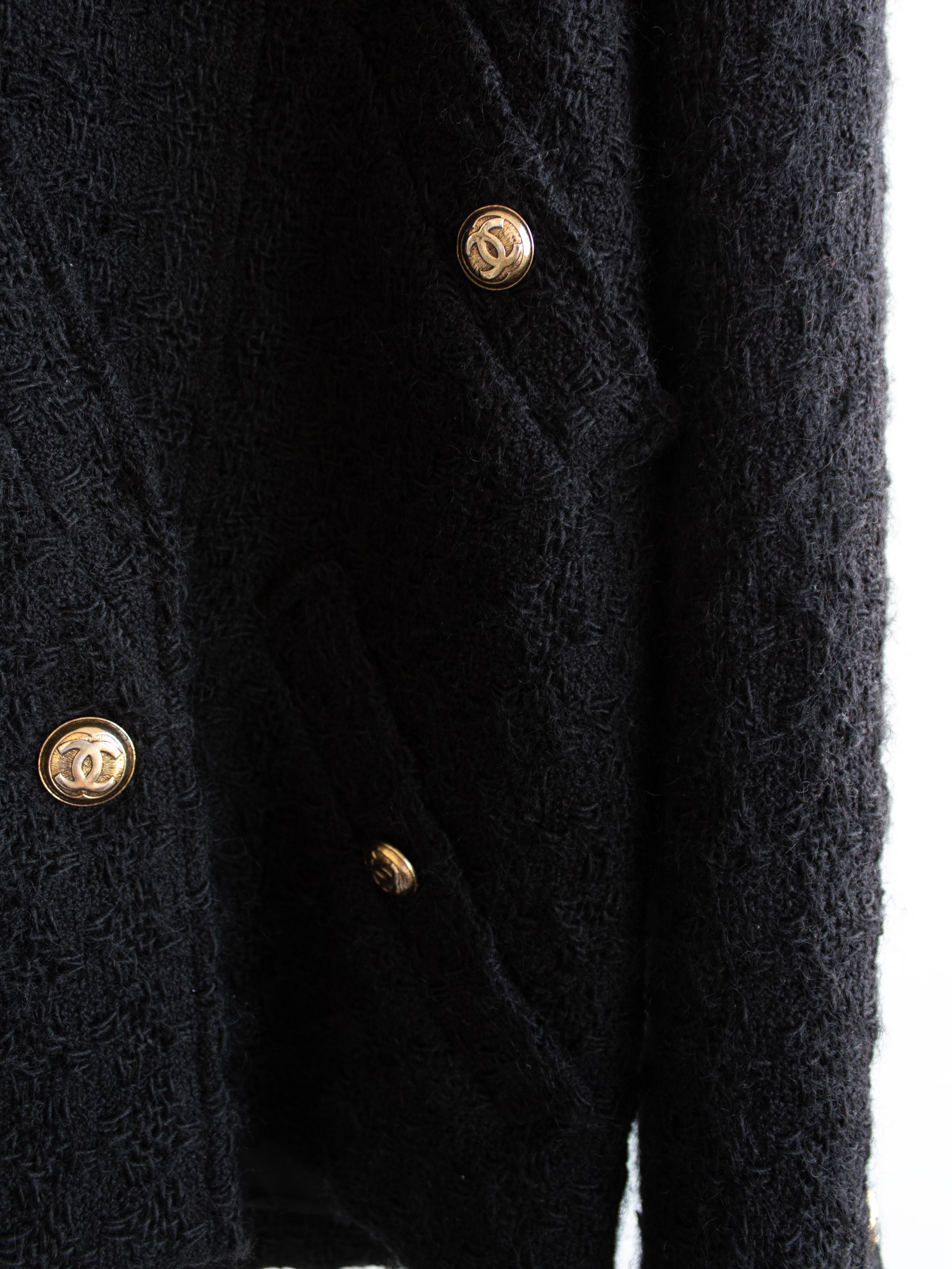 Chanel Vintage Fall Winter 1985 Black Gold 1980s LBJ Tweed Jacket Skirt Suit 6