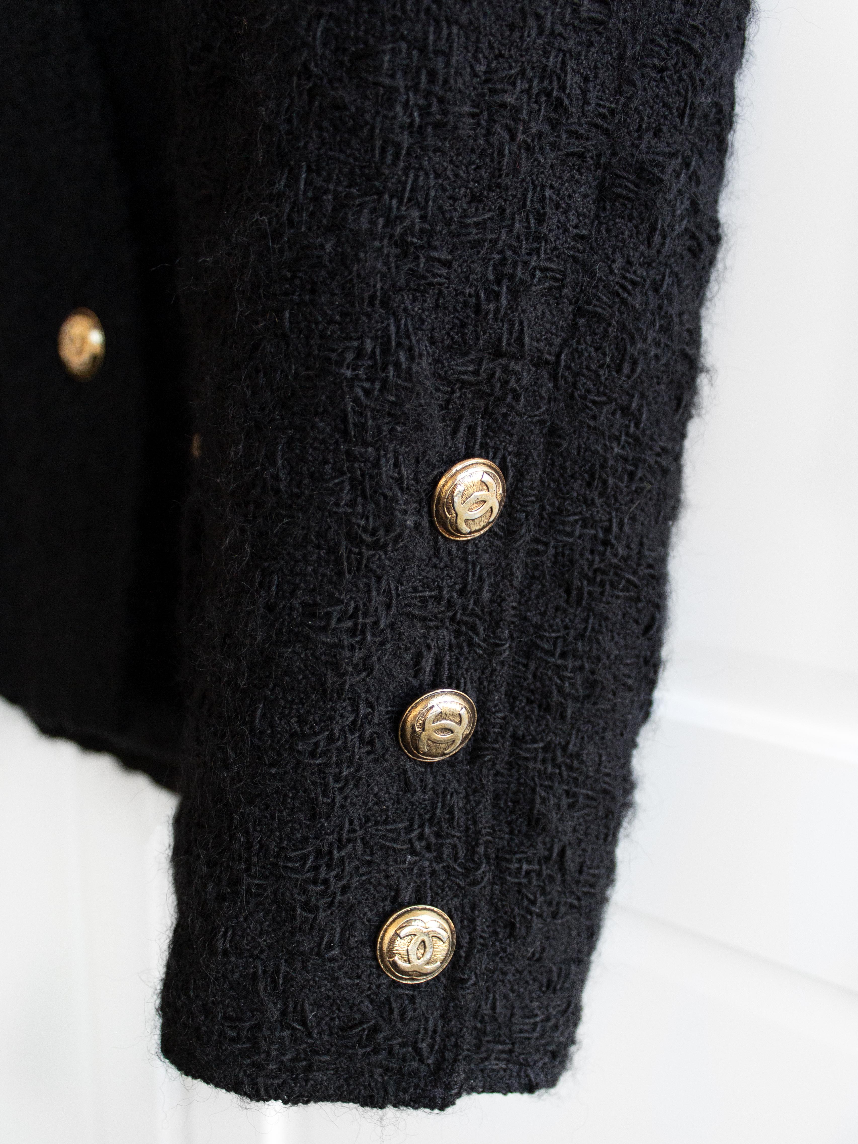 Chanel Vintage Fall Winter 1985 Black Gold 1980s LBJ Tweed Jacket Skirt Suit 8