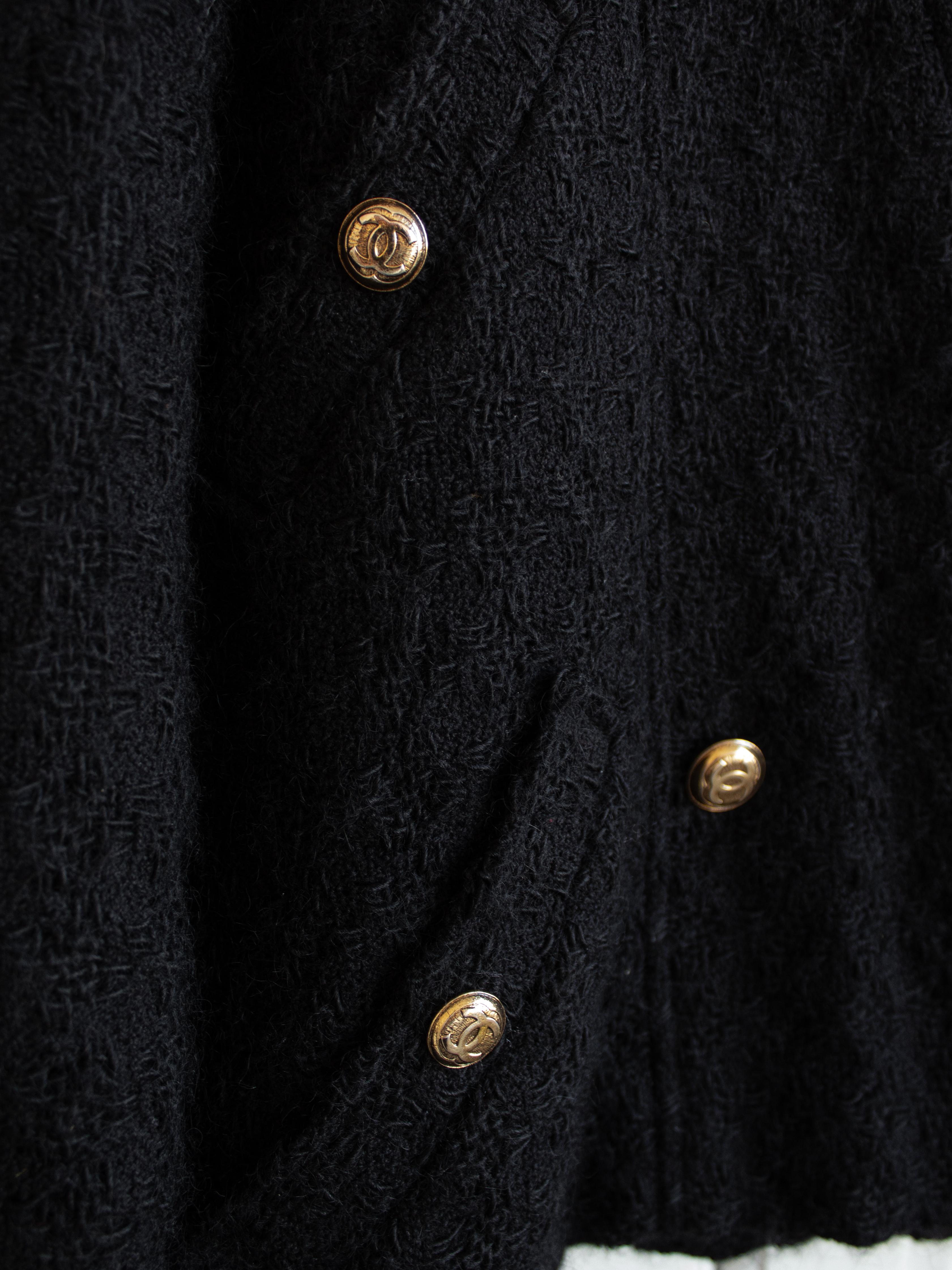 Chanel Vintage Fall Winter 1985 Black Gold 1980s LBJ Tweed Jacket Skirt Suit 4