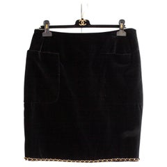 Chanel Vintage Fall/Winter 1990 Black Velvet Gold Chain Mini Skirt