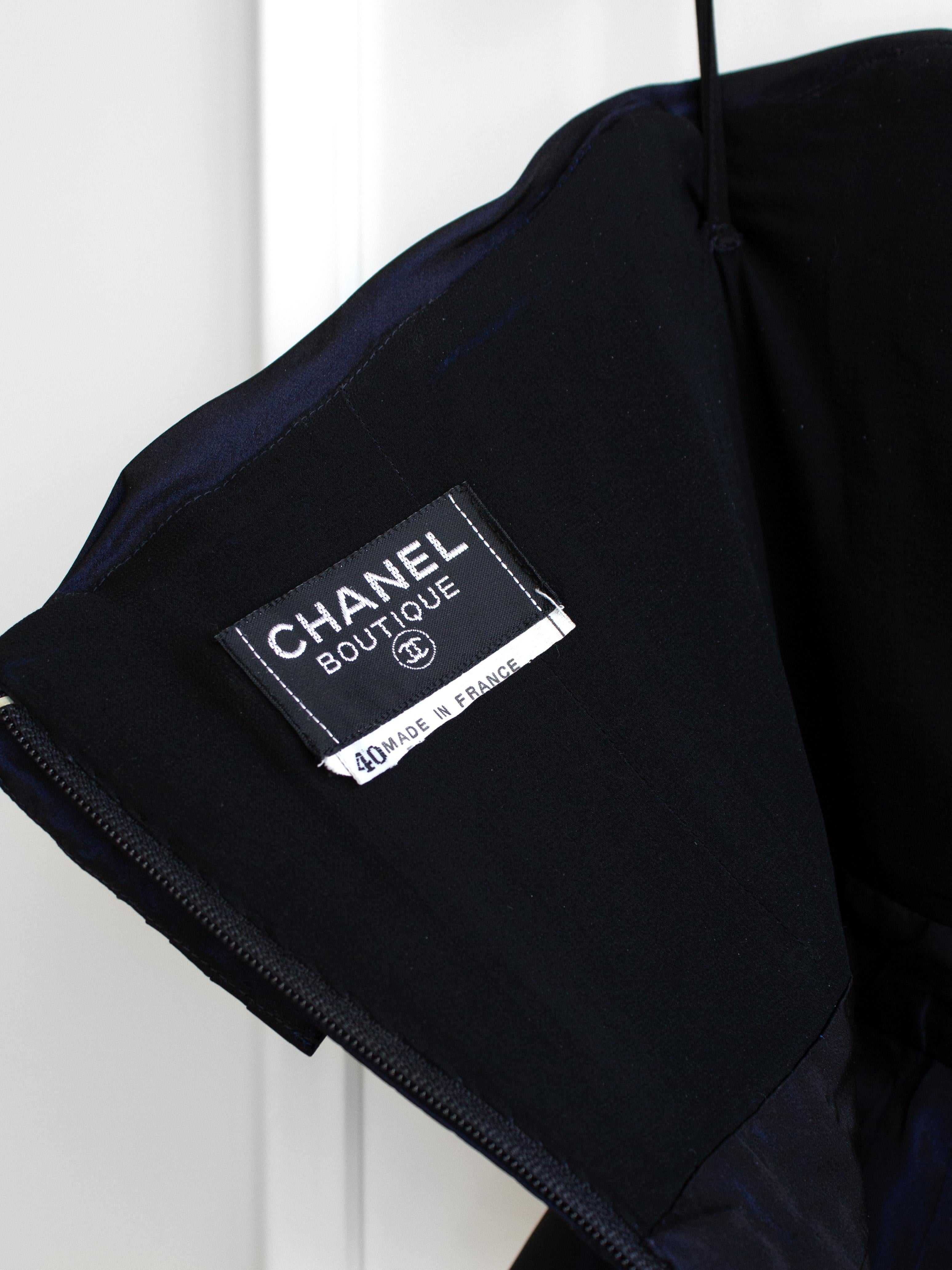 Chanel Vintage Fall/Winter 1991 Midnight Blue Bow Taffeta Silk Bustier Top 7