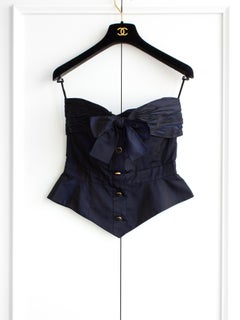 Chanel Vintage Fall/Winter 1991 Midnight Blue Bow Taffeta Silk Bustier Top