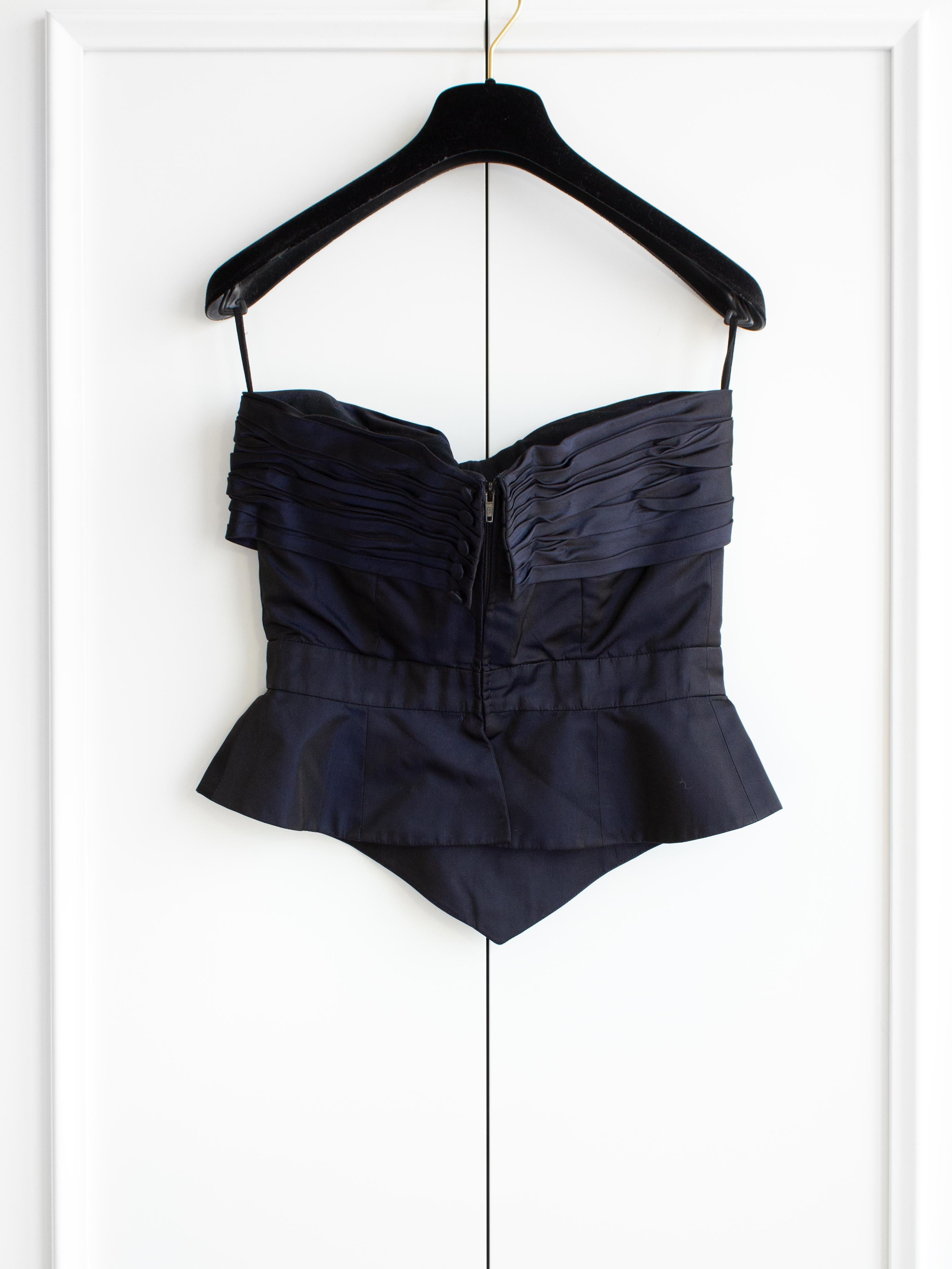 Chanel Vintage Fall/Winter 1991 Midnight Blue Bow Taffeta Silk Bustier Top In Good Condition In Jersey City, NJ