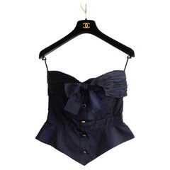 Chanel Vintage Fall/Winter 1991 Midnight Blue Bow Taffeta Silk Bustier Top