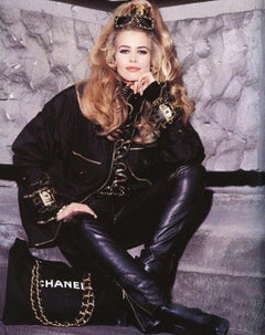Chanel Vintage Fall/Winter 1992 Black Lambskin Leather Gold Zip CC Pants