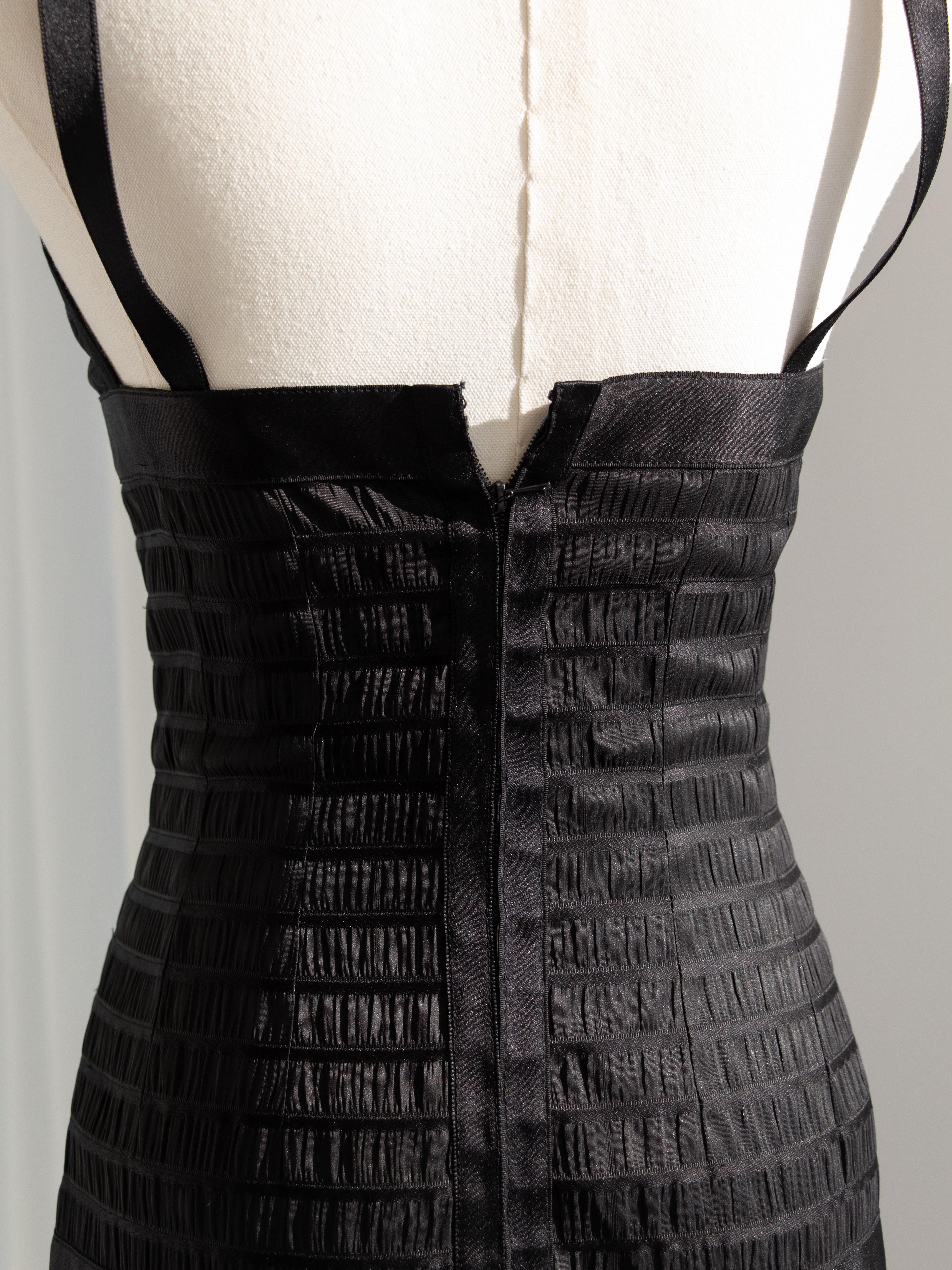 Chanel Vintage Fall/Winter 1992 Black Lesage Ribbon Silk Bodycon Midi Dress For Sale 9