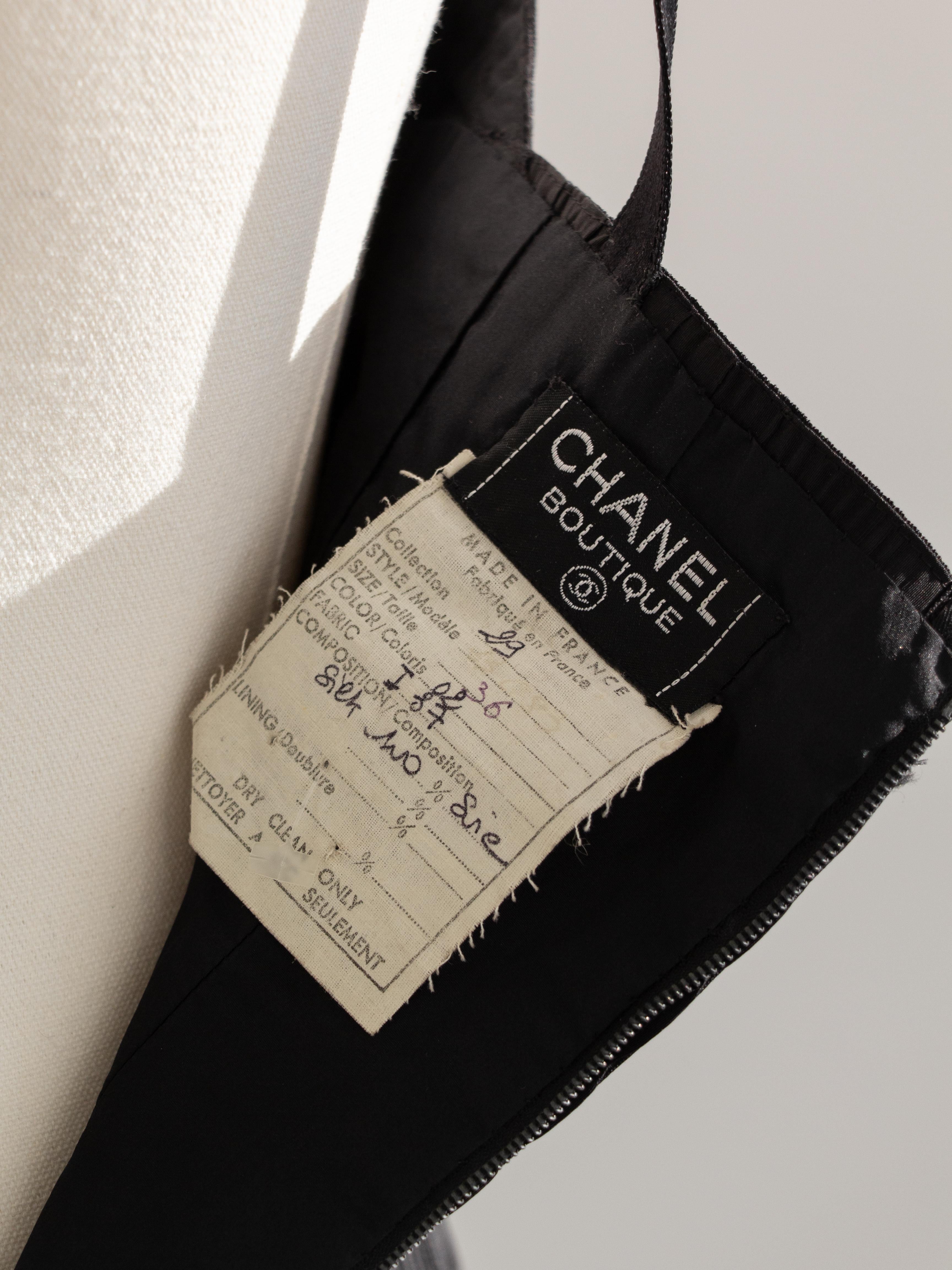 Chanel Vintage Fall/Winter 1992 Black Lesage Ribbon Silk Bodycon Midi Dress For Sale 10