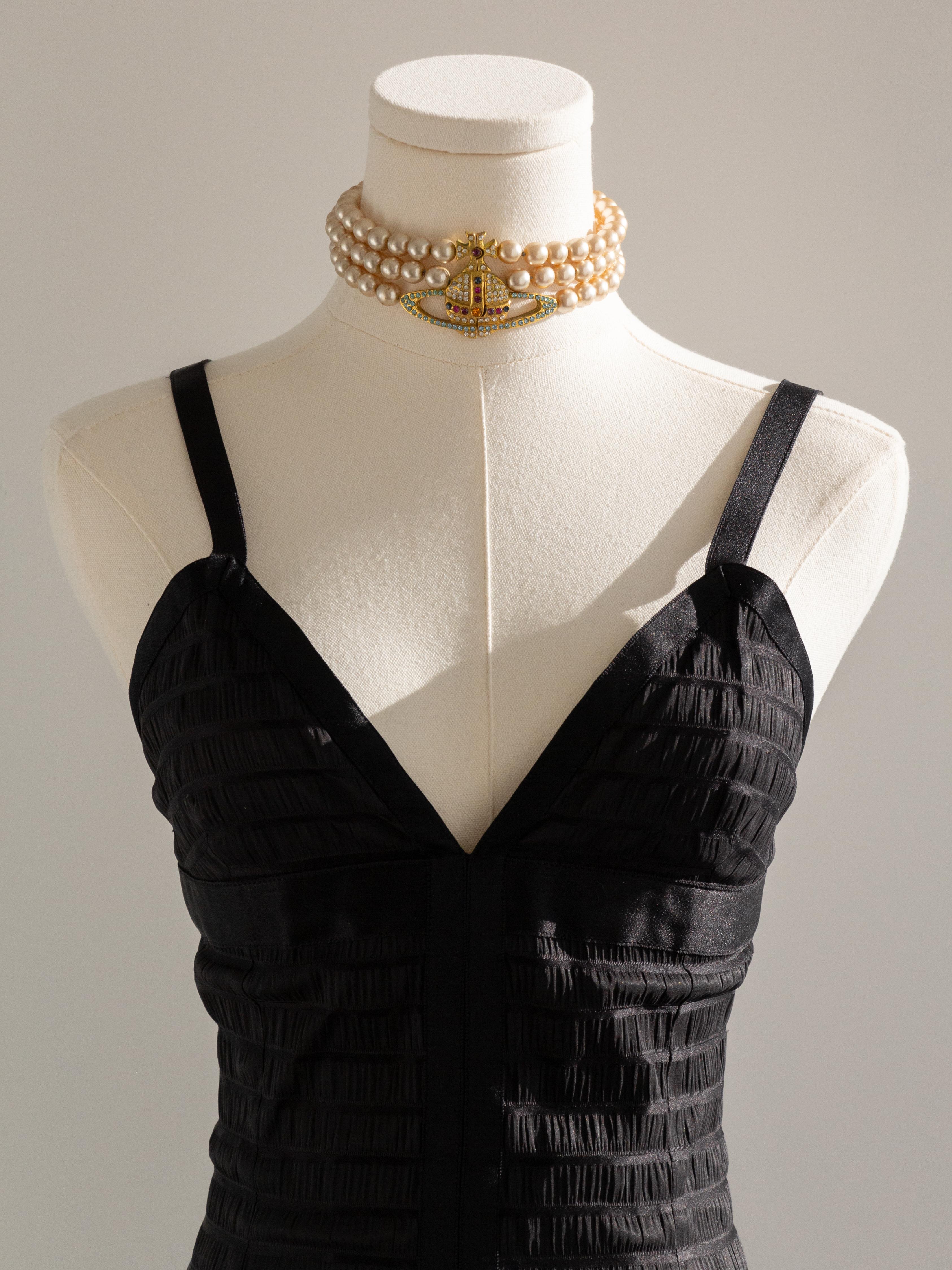 Chanel Vintage Fall/Winter 1992 Black Lesage Ribbon Silk Bodycon Midi Dress For Sale 11