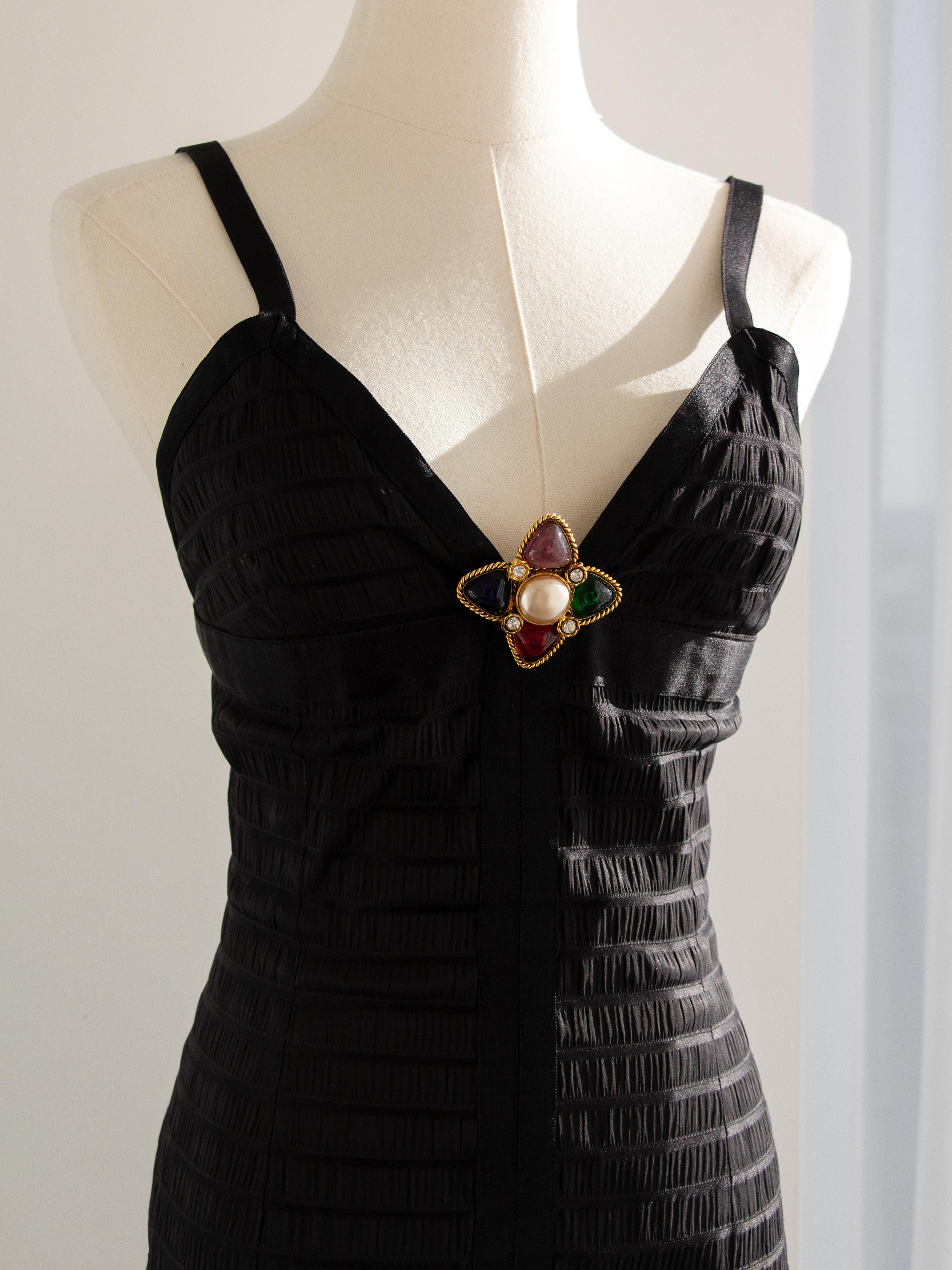 Chanel Vintage Fall/Winter 1992 Black Lesage Ribbon Silk Bodycon Midi Dress For Sale 12