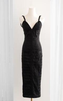 Chanel Vintage Fall/Winter 1992 Black Lesage Ribbon Silk Bodycon Midi Dress