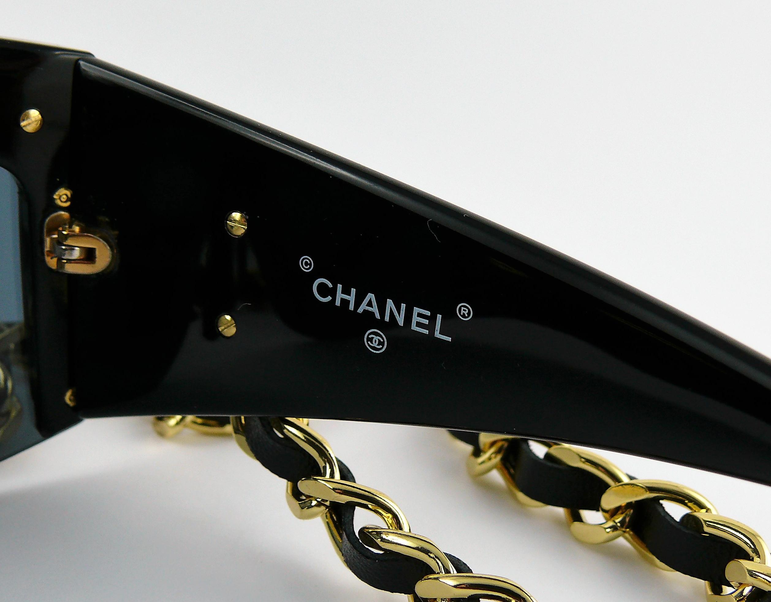 Chanel Vintage Fall Winter 1992 Iconic Runway Logo Leather Chain Drop Sunglasses 6