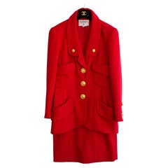 Chanel Vintage Fall/Winter 1992 Parisian Red Gold Wool Tweed Jacket Skirt Suit