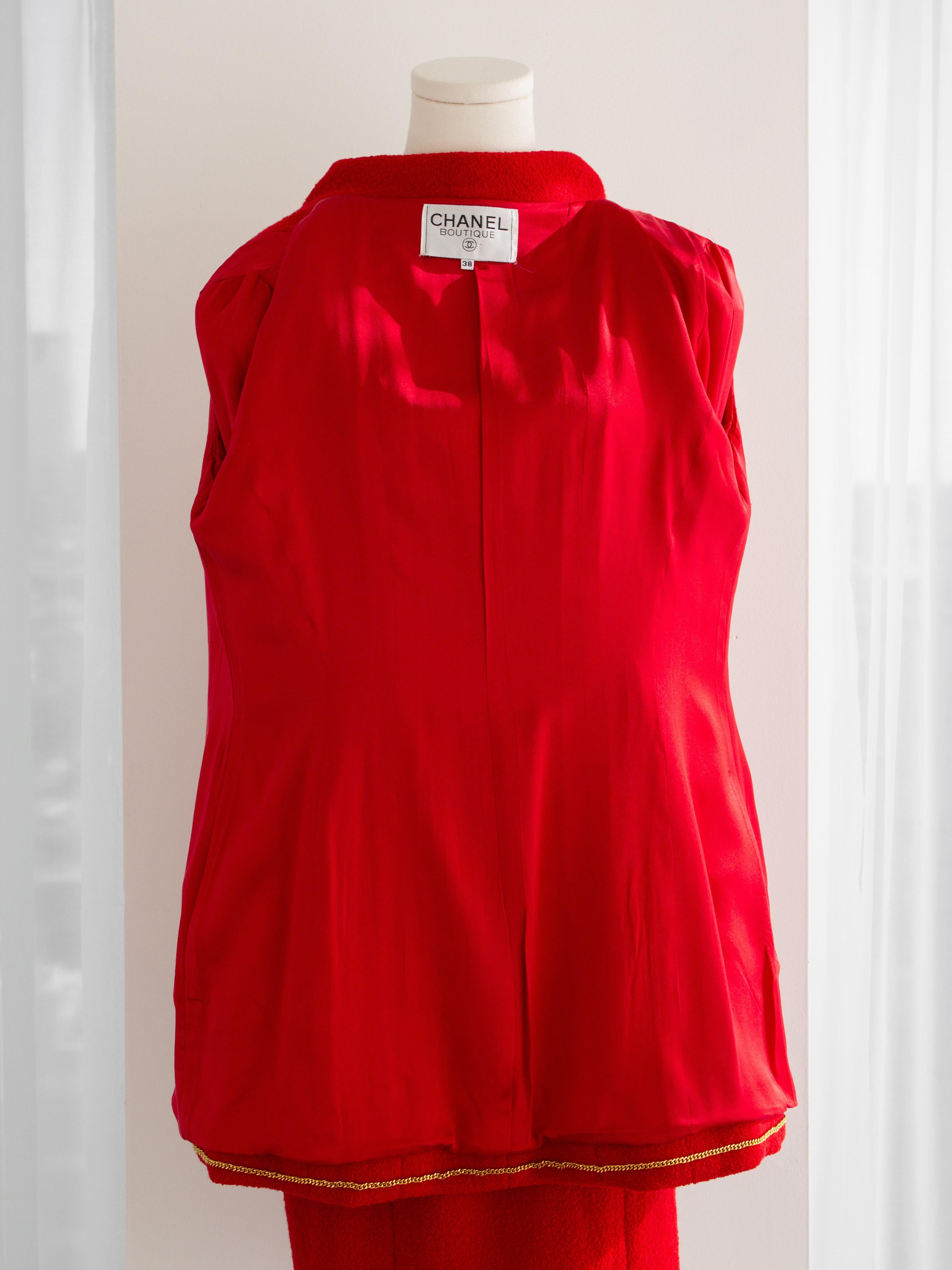 Chanel Vintage Herbst/Winter 1992 Runway Pariser Rot Gold Tweed Jacke Anzug im Angebot 8