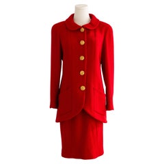 Chanel Vintage Fall/Winter 1992 Runway Parisian Red Gold Tweed Jacket Suit