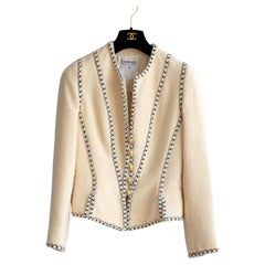 Chanel Vintage Fall/Winter 1993 Ecru Ivory Black Gold 93A Corseted Tweed Jacket