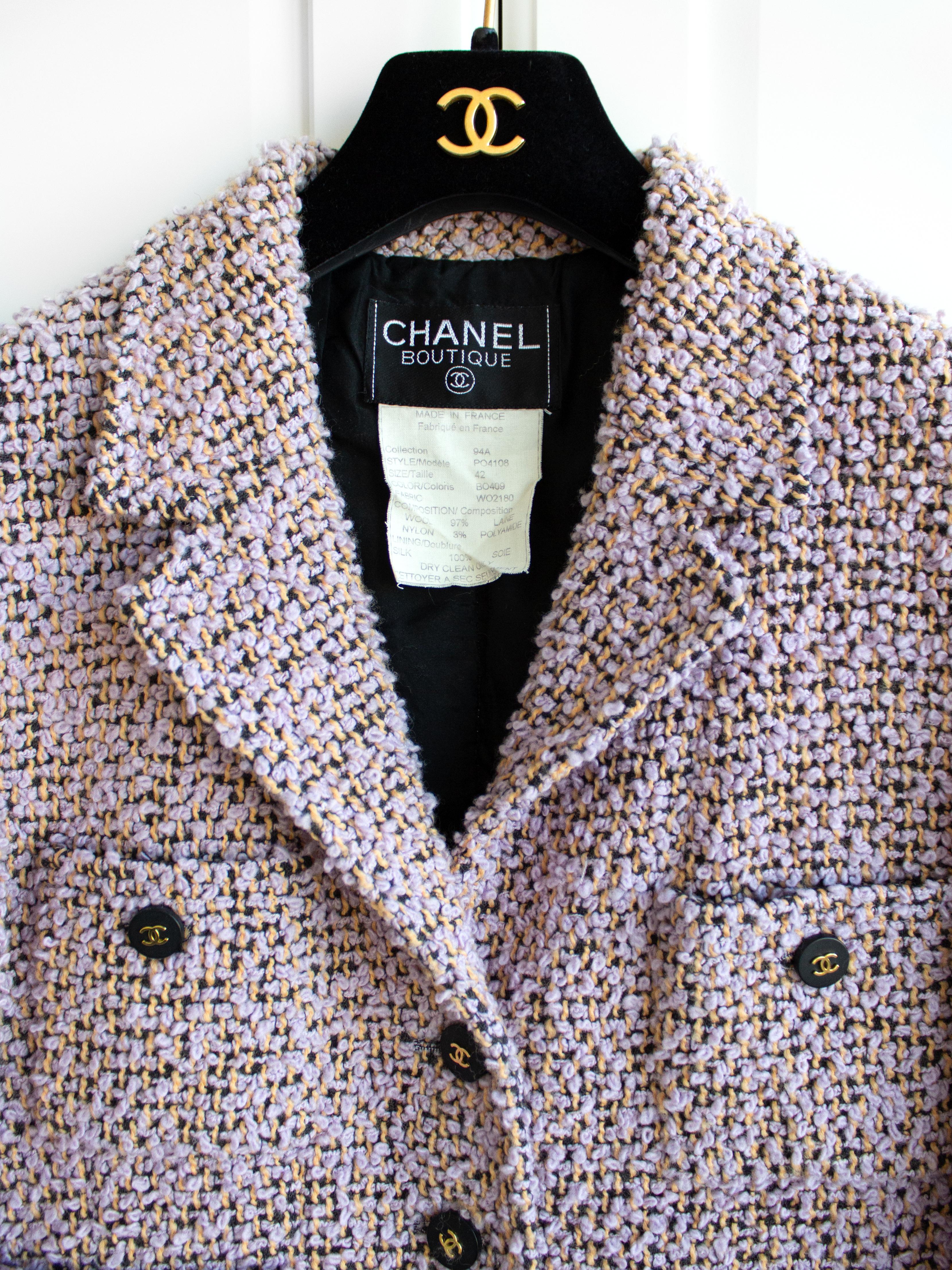 Chanel Vintage Fall Winter 1994 Lilac Orange Black Fantasy Tweed 94A Jacket Suit 3