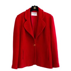 Chanel Vintage Fall/Winter 1994 Red Wool Tweed CC 94A Blazer Jacket