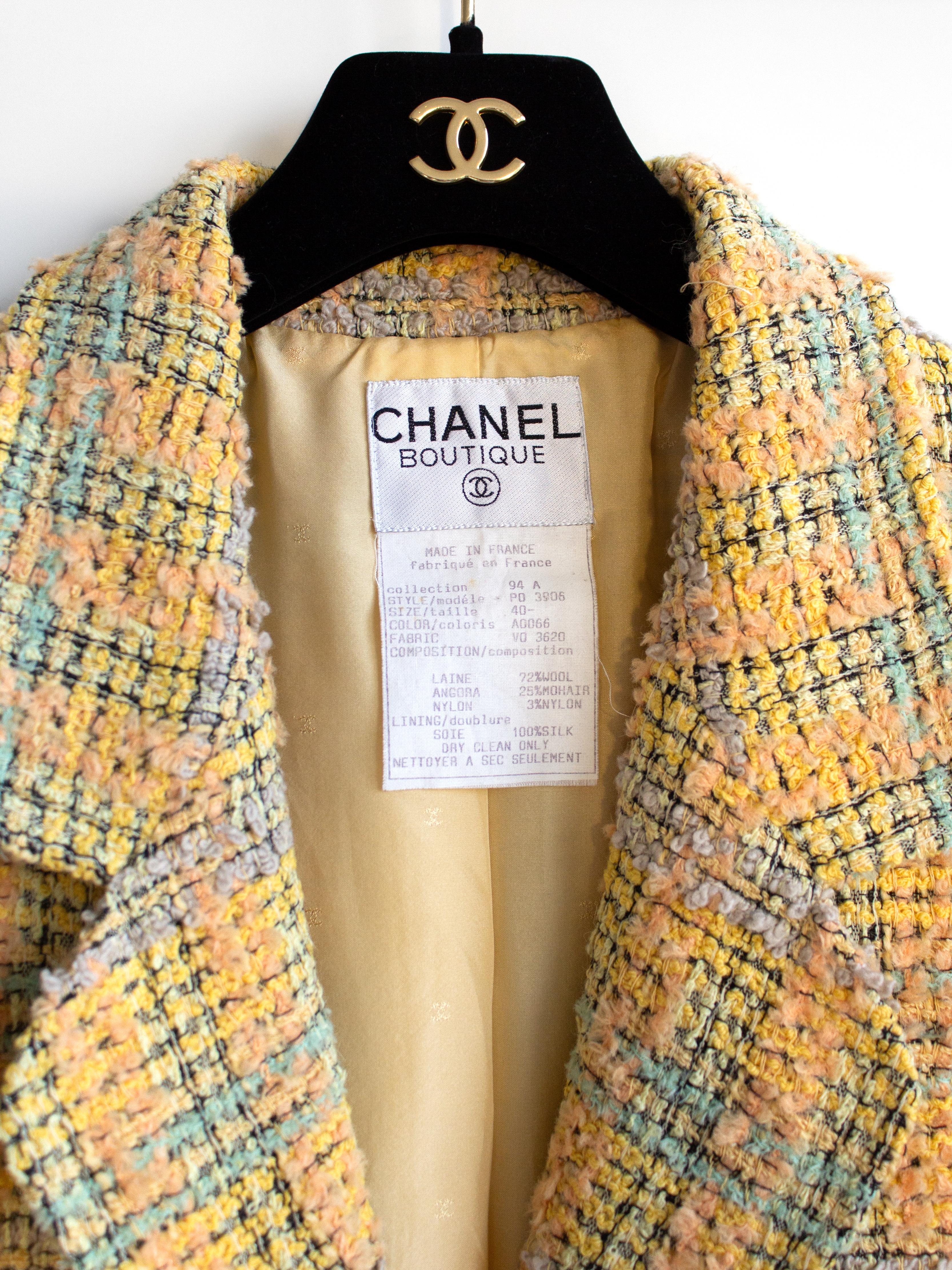 Chanel Vintage Fall/Winter 1994 Yellow Orange Multicolor Tweed CC 94A Jacket  2