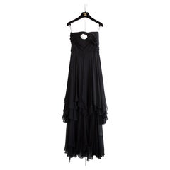 Chanel Vintage Fall/Winter 1995 Black Silk Ruched Bow Corseted 95A Evening Gown