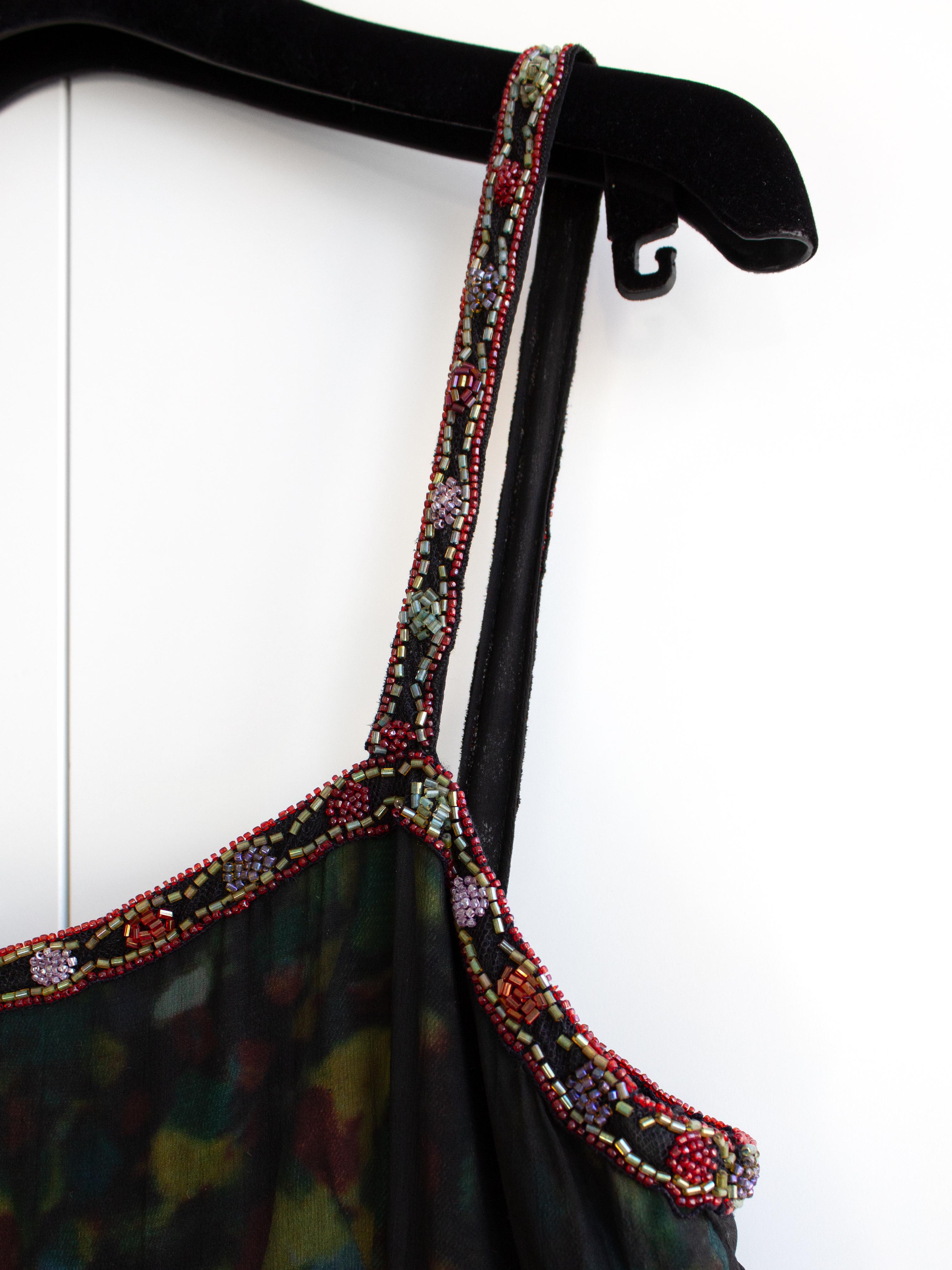 Chanel Vintage Fall/Winter 1997 Black Green Watercolor Beaded 97A Gown Dress For Sale 6