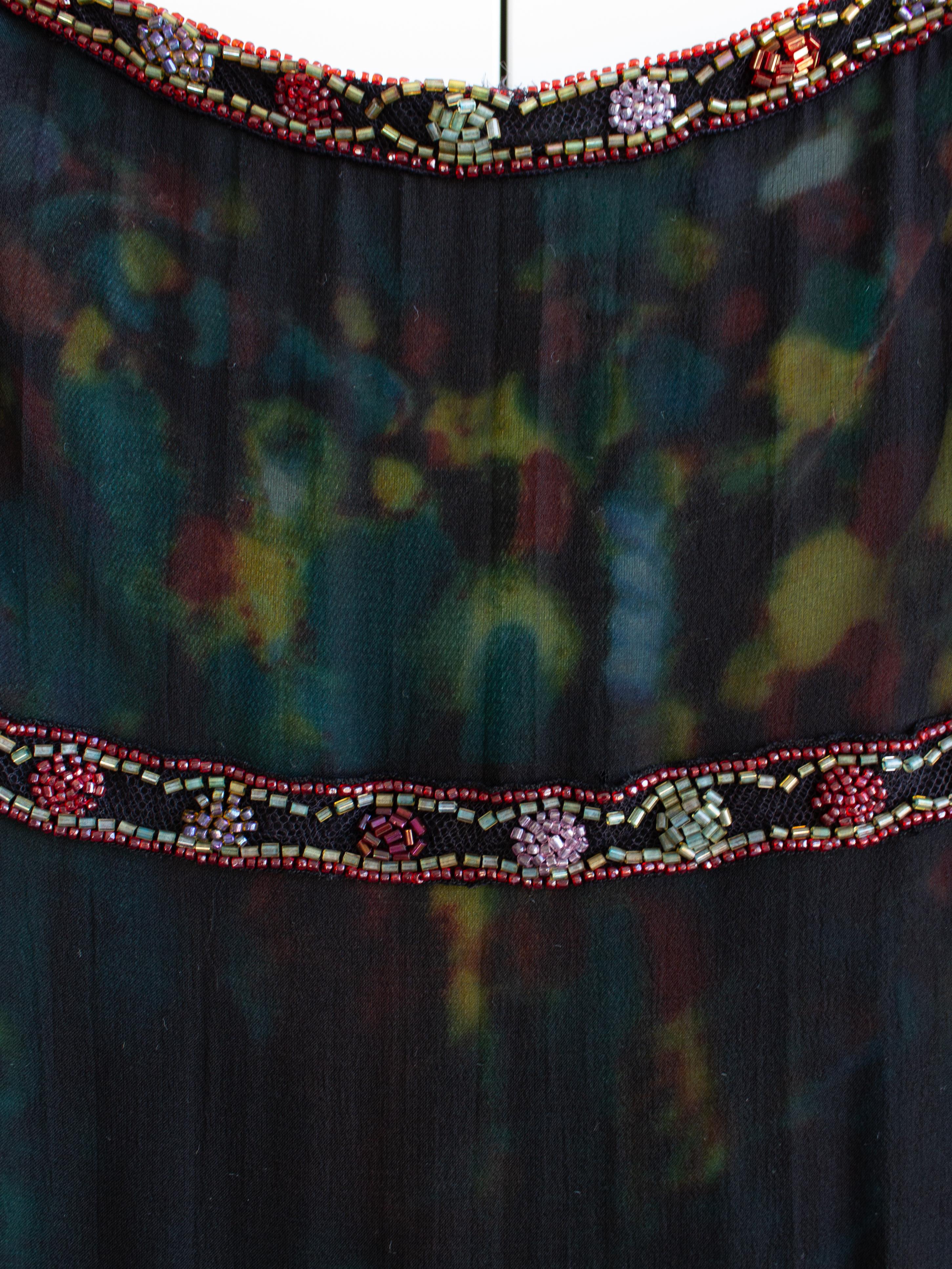 Chanel Vintage Fall/Winter 1997 Black Green Watercolor Beaded 97A Gown Dress For Sale 7