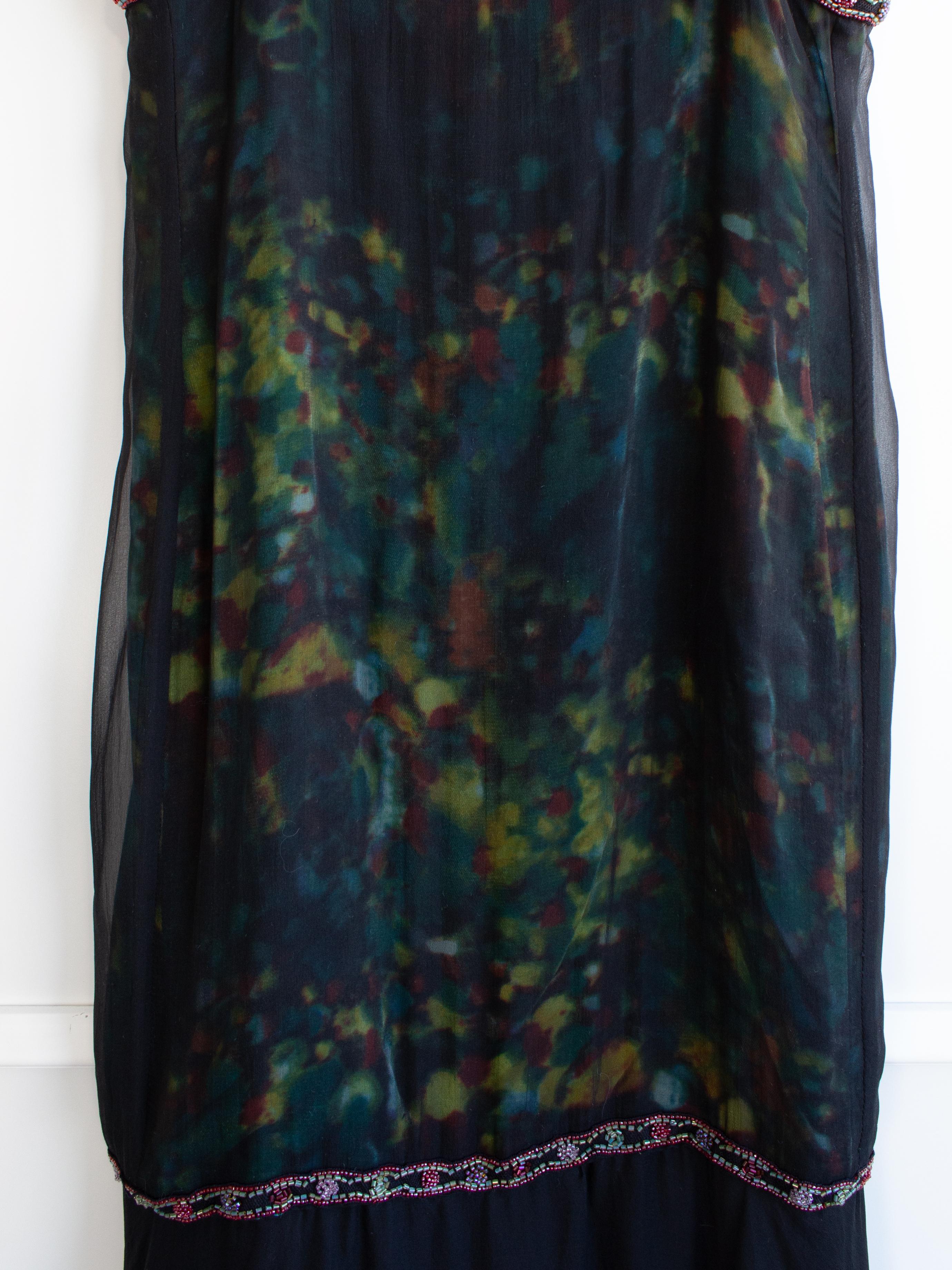 Chanel Vintage Fall/Winter 1997 Black Green Watercolor Beaded 97A Gown Dress For Sale 9
