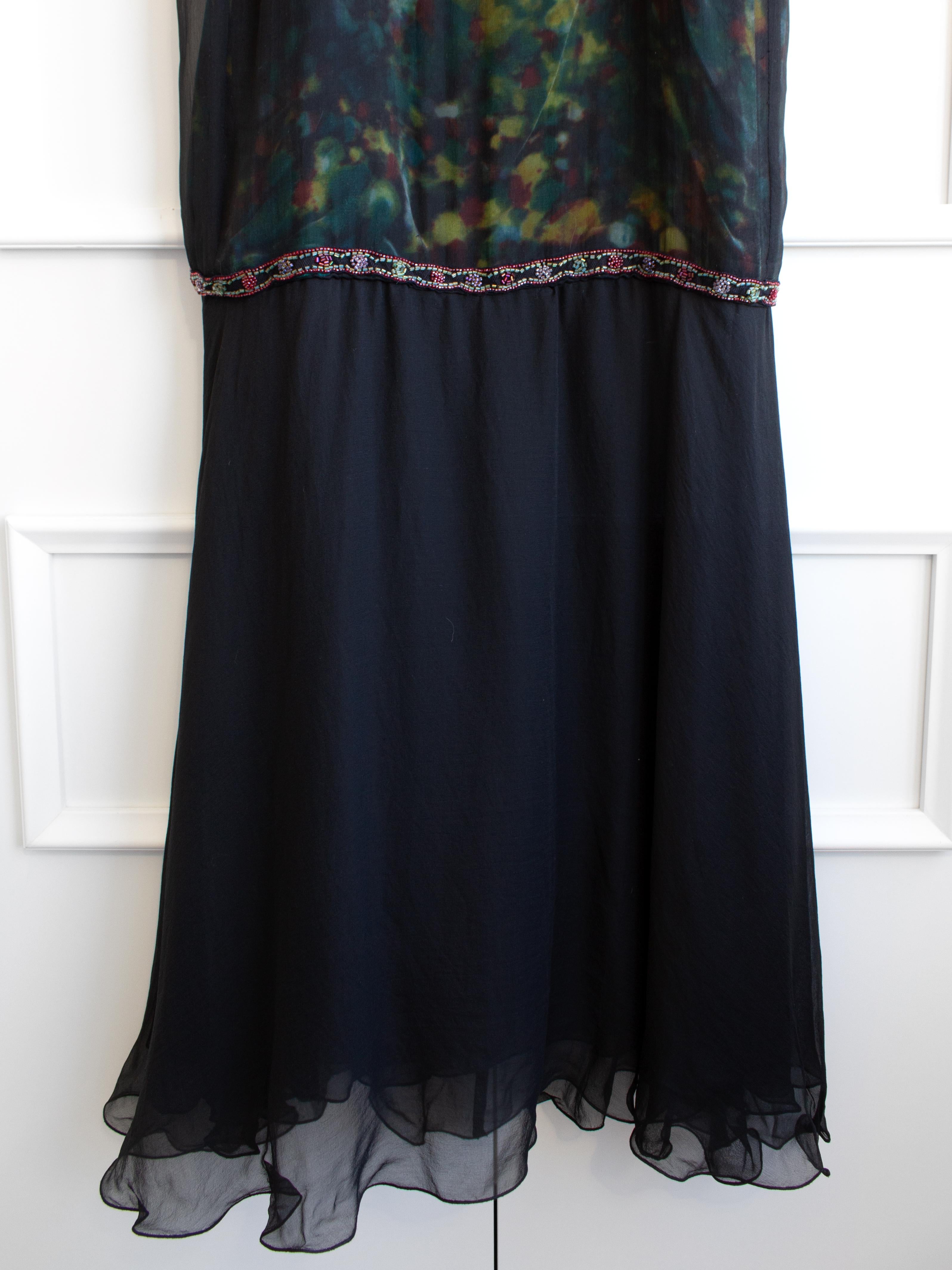 Chanel Vintage Fall/Winter 1997 Black Green Watercolor Beaded 97A Gown Dress For Sale 10