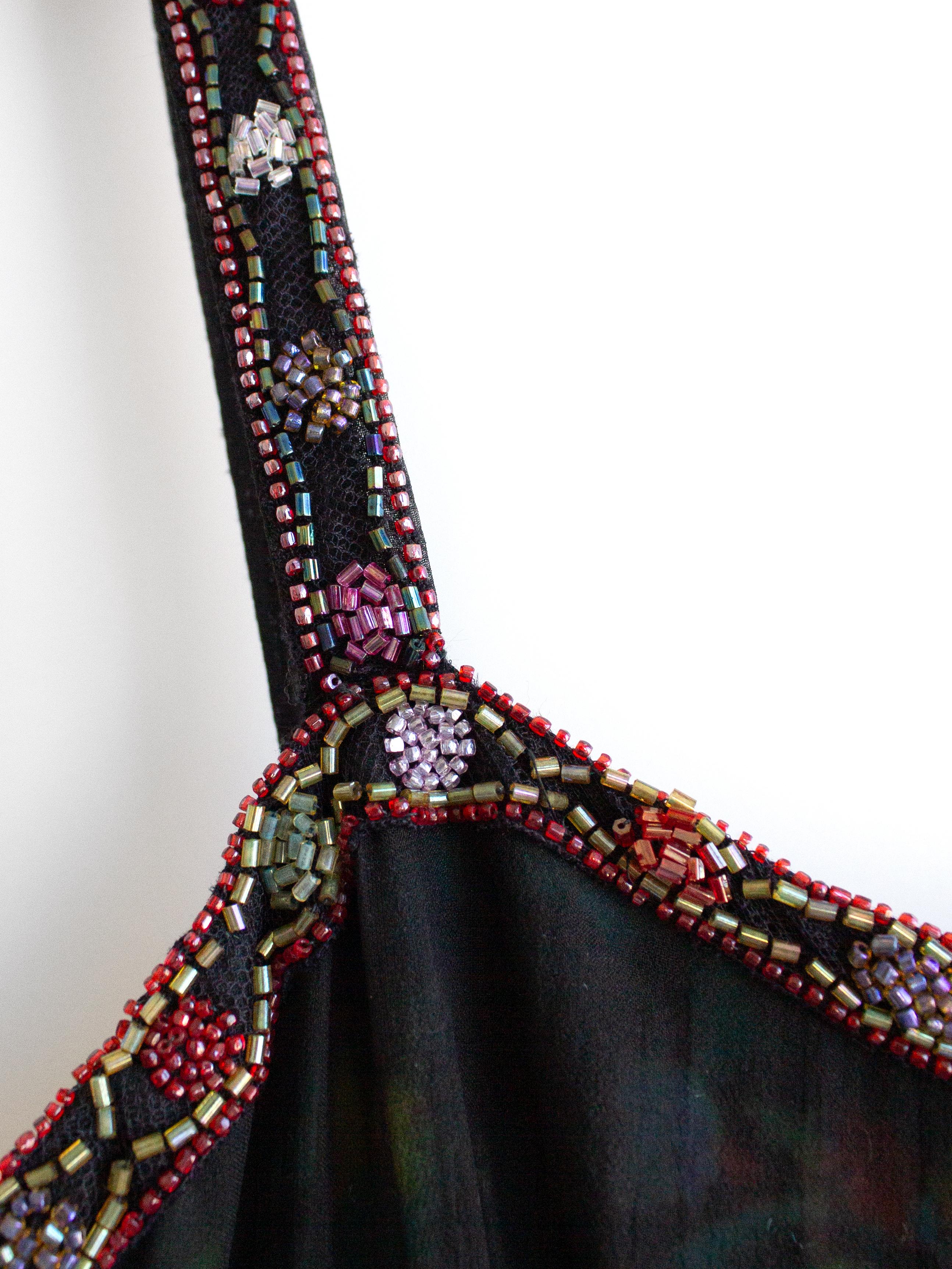 Chanel Vintage Fall/Winter 1997 Black Green Watercolor Beaded 97A Gown Dress For Sale 11