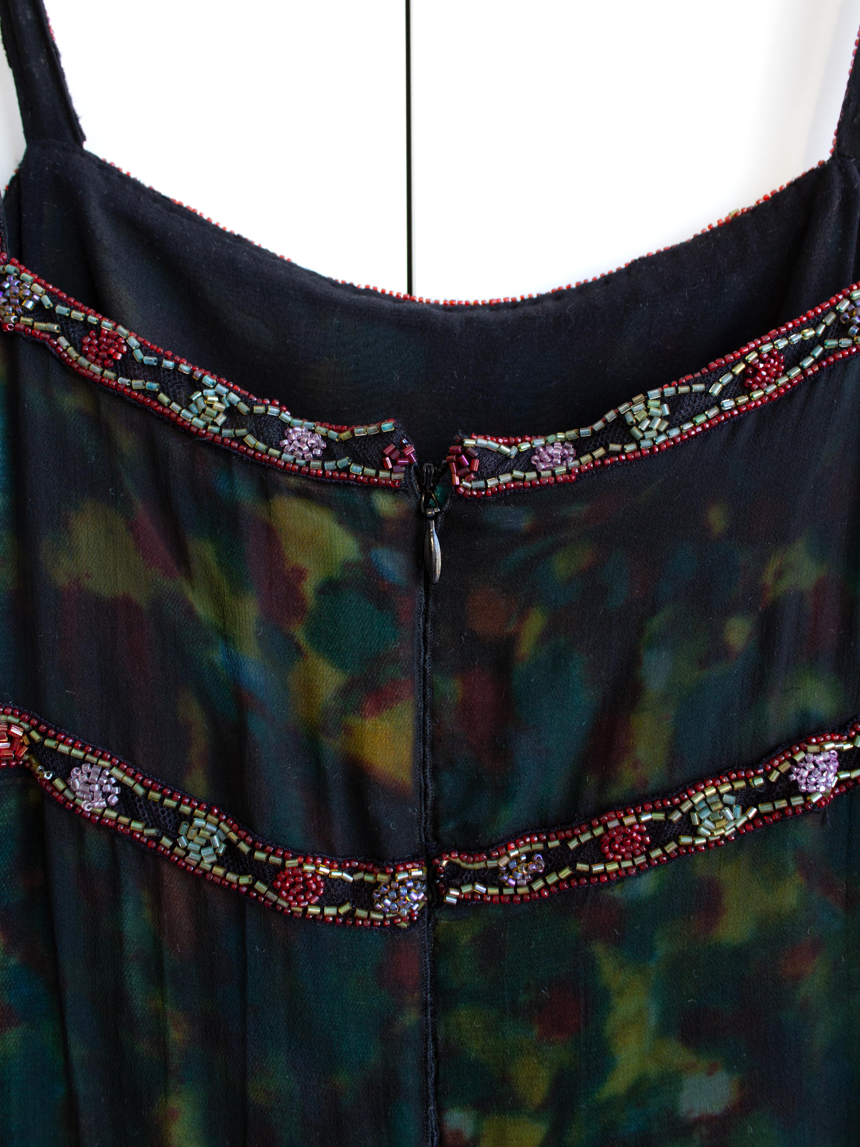 Chanel Vintage Fall/Winter 1997 Black Green Watercolor Beaded 97A Gown Dress For Sale 12