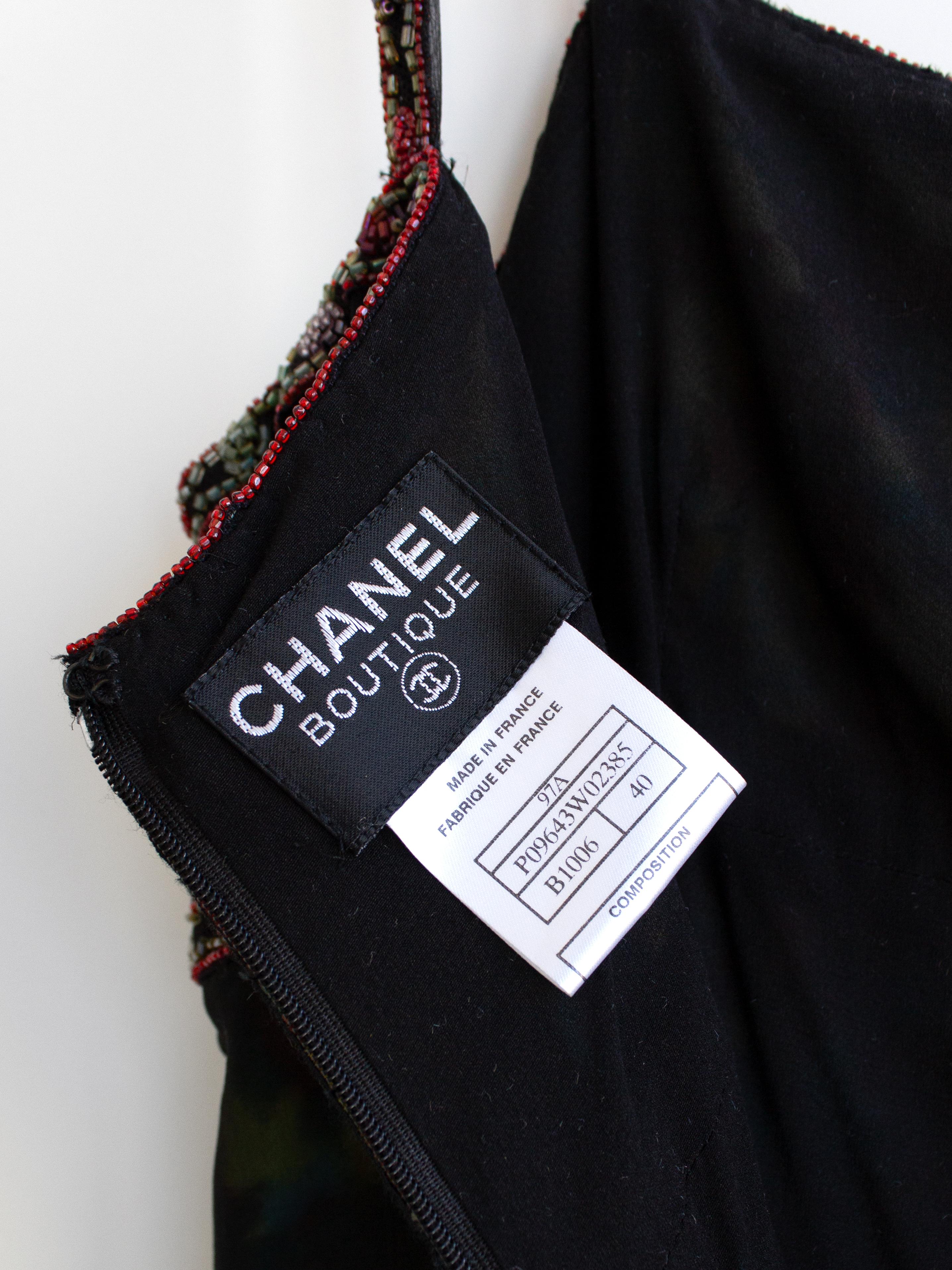 Chanel Vintage Fall/Winter 1997 Black Green Watercolor Beaded 97A Gown Dress For Sale 14