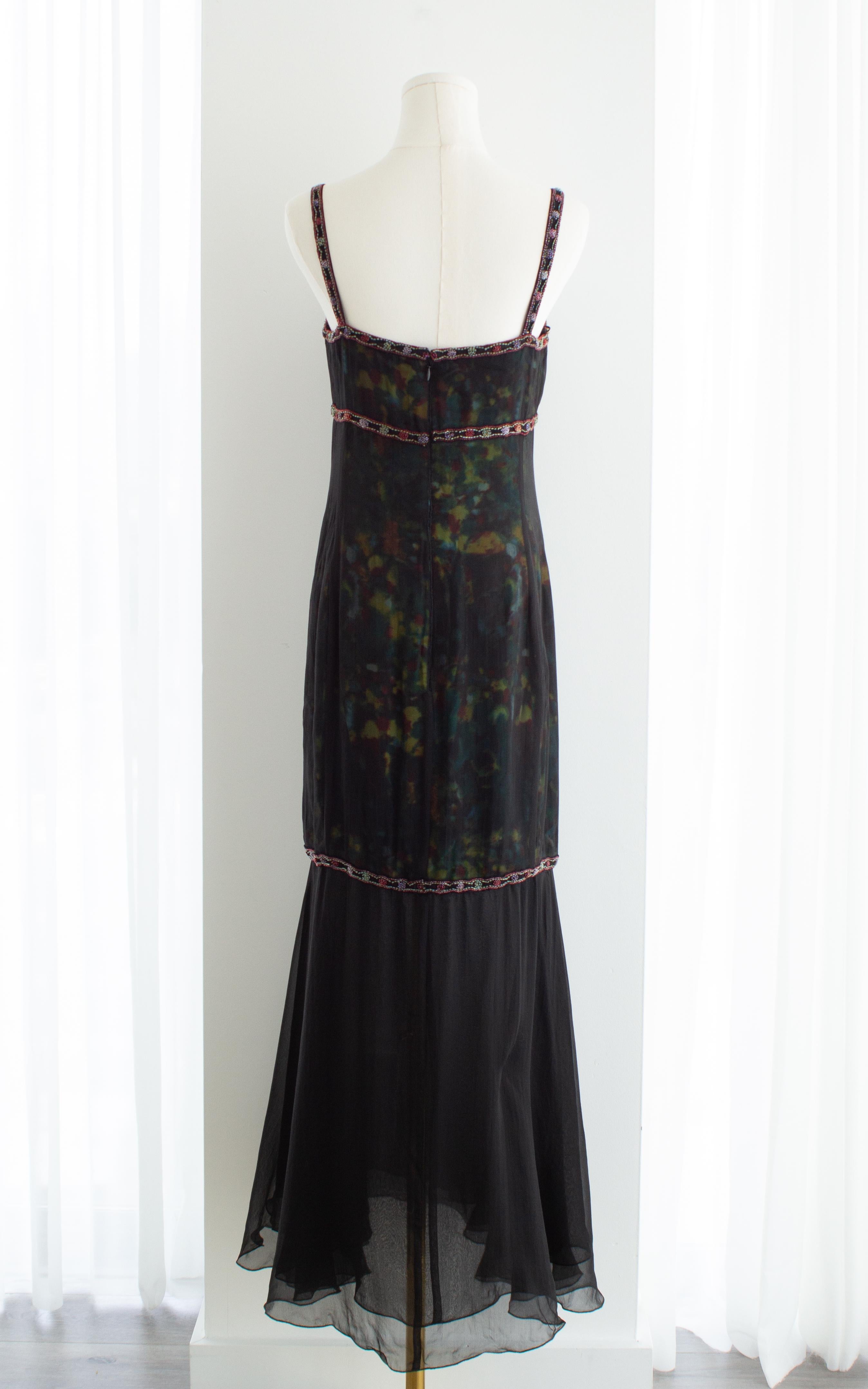 Chanel Vintage Herbst/Winter 1997 Schwarz Grün Aquarell Perlen 97A Kleid im Angebot 2
