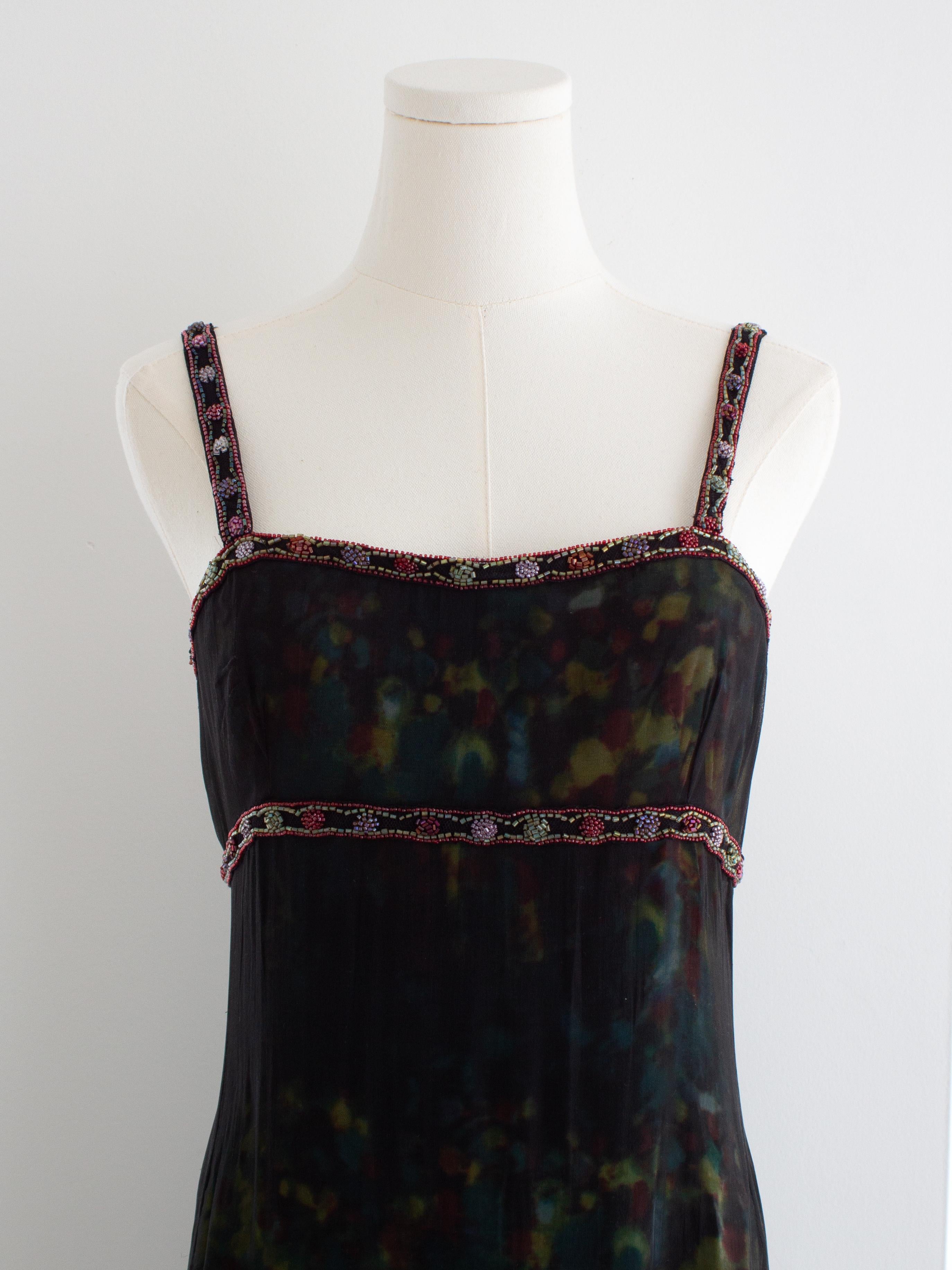 Chanel Vintage Herbst/Winter 1997 Schwarz Grün Aquarell Perlen 97A Kleid im Angebot 3
