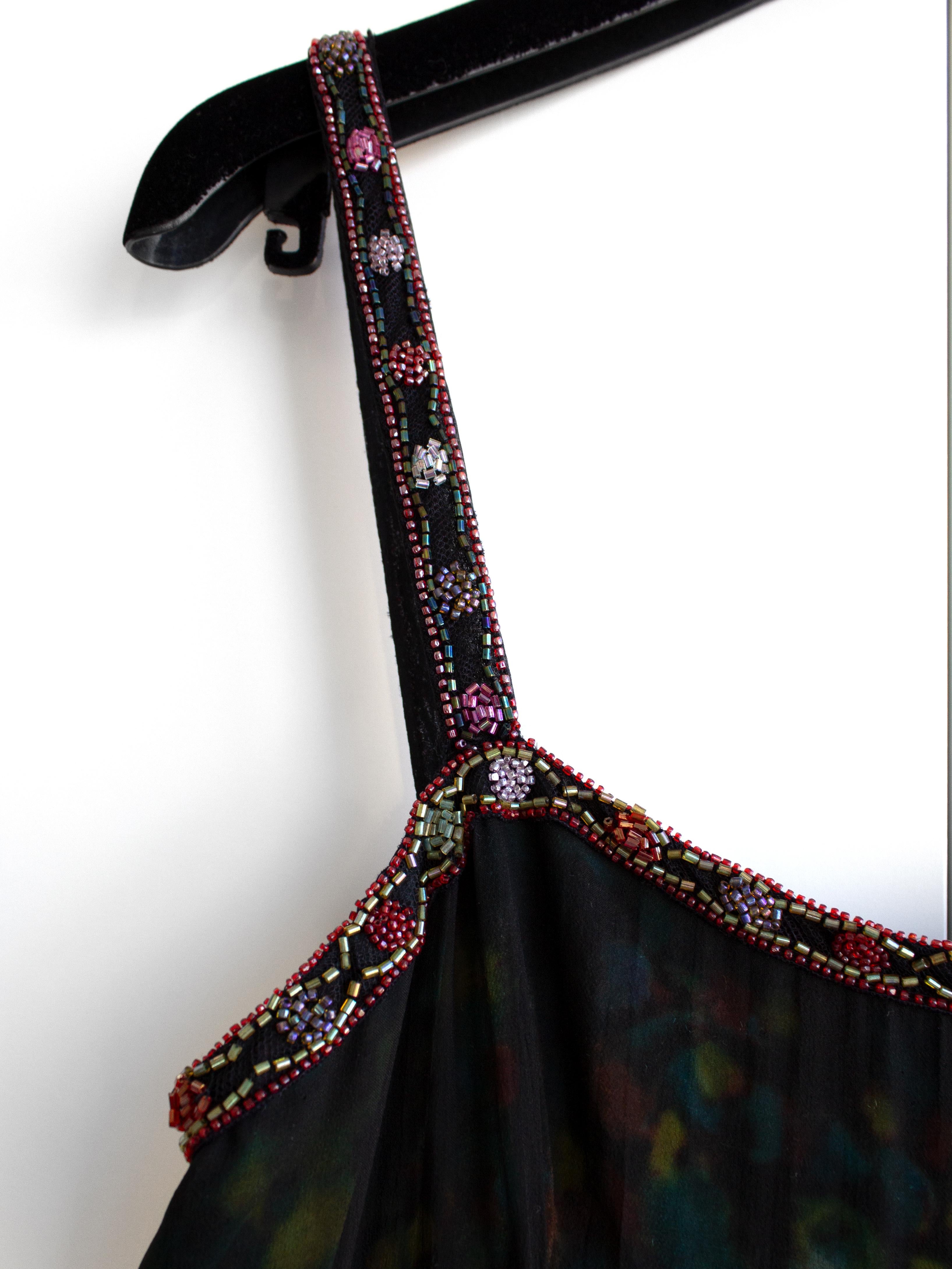 Chanel Vintage Fall/Winter 1997 Black Green Watercolor Beaded 97A Gown Dress For Sale 4