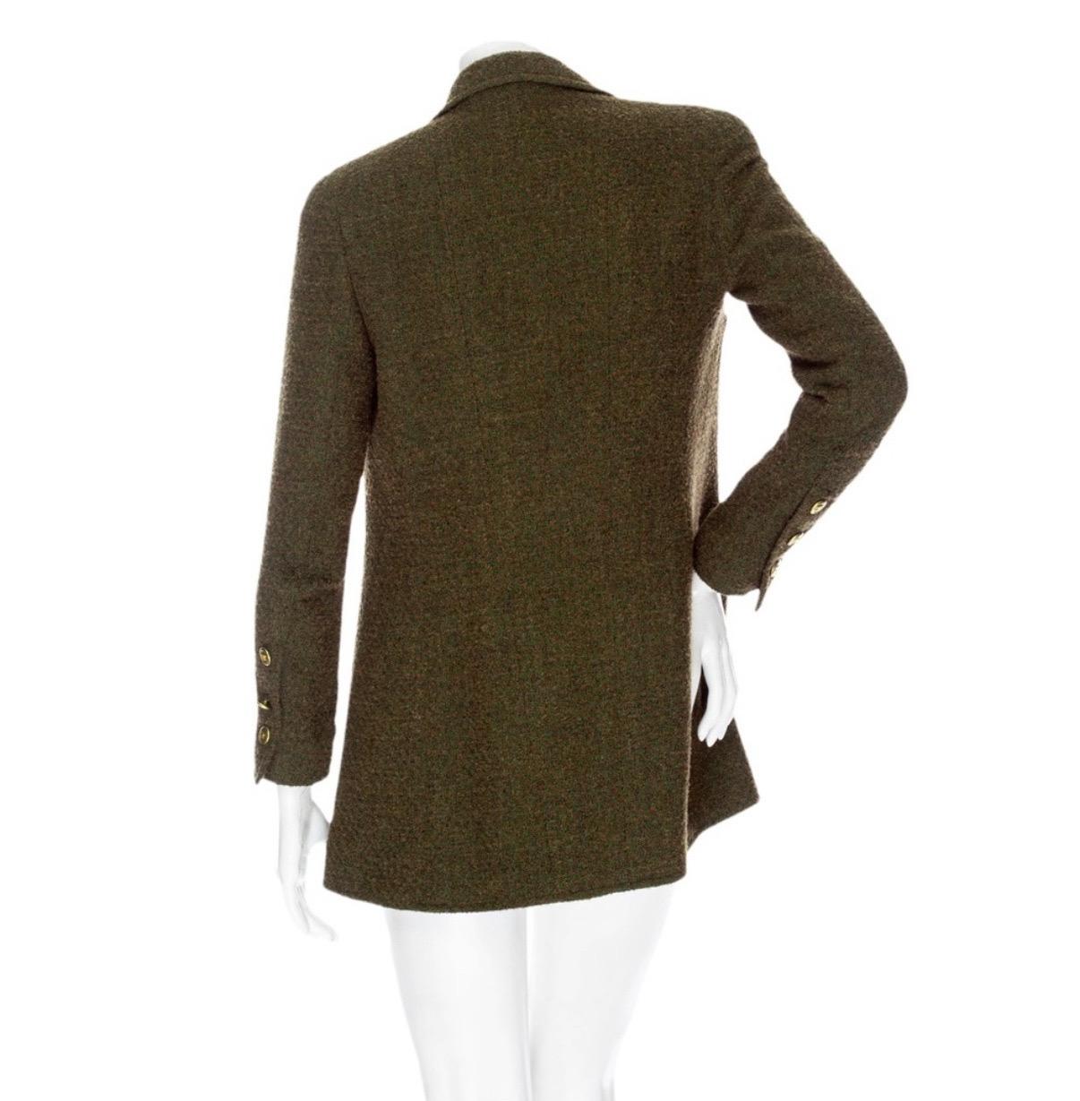Black Chanel  Vintage Fall1994 Green Tweed CC Button Jacket For Sale