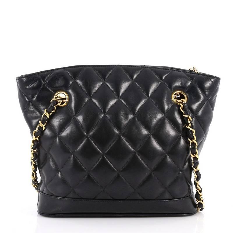 Black Chanel Vintage Fan Tote Quilted Lambskin Small