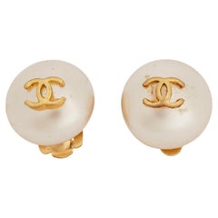 Chanel Vintage Faux Pearl and Gold Button Earrings (Circa 1990s)