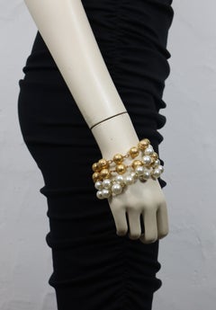 CHANEL Vintage Faux Pearl and Gold Tone Bead Multi-Strand Bracelet