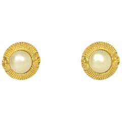 Chanel Vintage Faux Pearl and Goldtone Clip Earrings