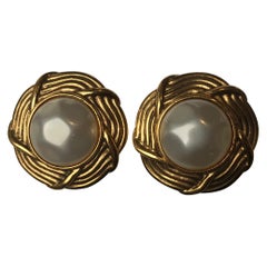 Chanel Vintage Faux Pearl Clip-On Earrings