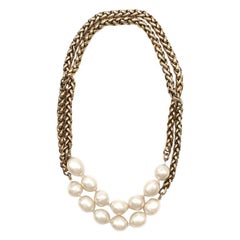 Chanel Vintage Faux Pearl Rope Chain Necklace